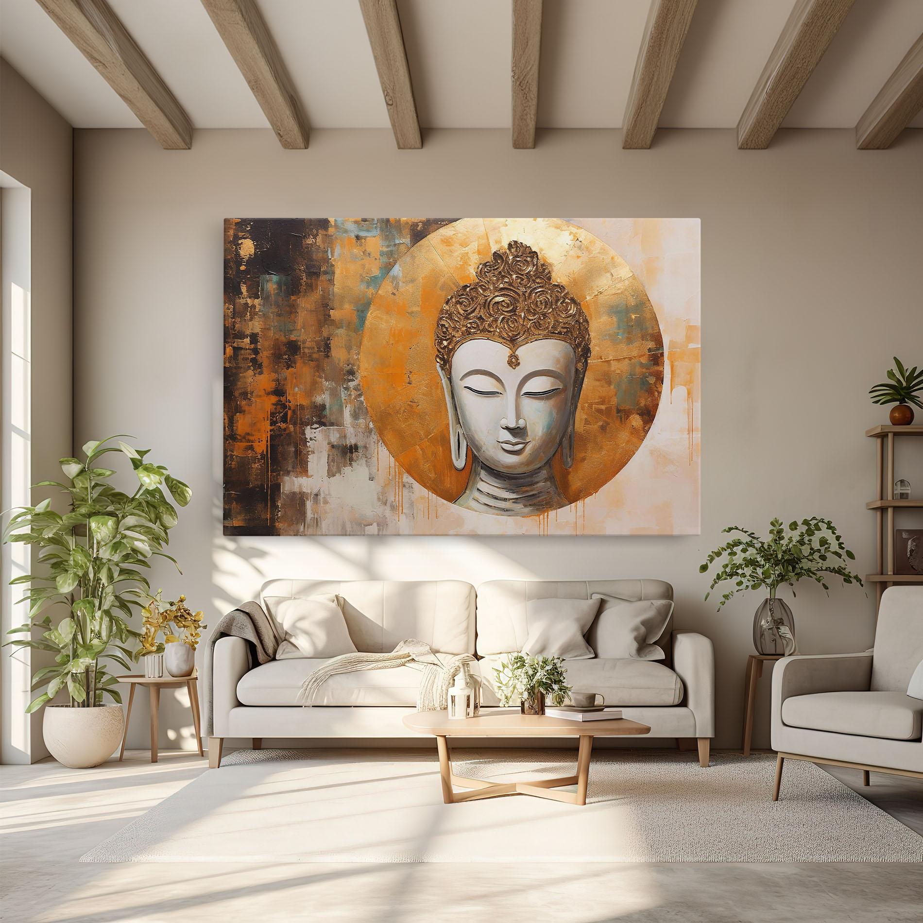 Tablou Canvas Cream Circle Buddha mockup 6
