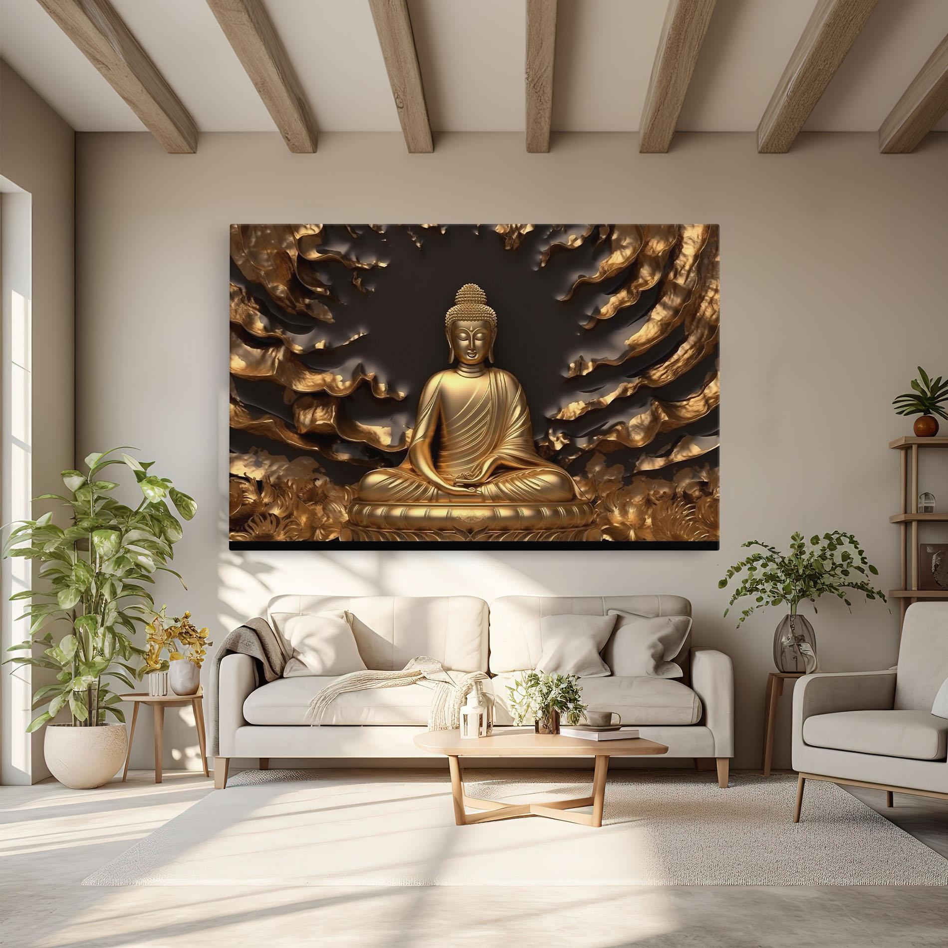 Tablou Canvas Gold 3d Buddha mockup 6