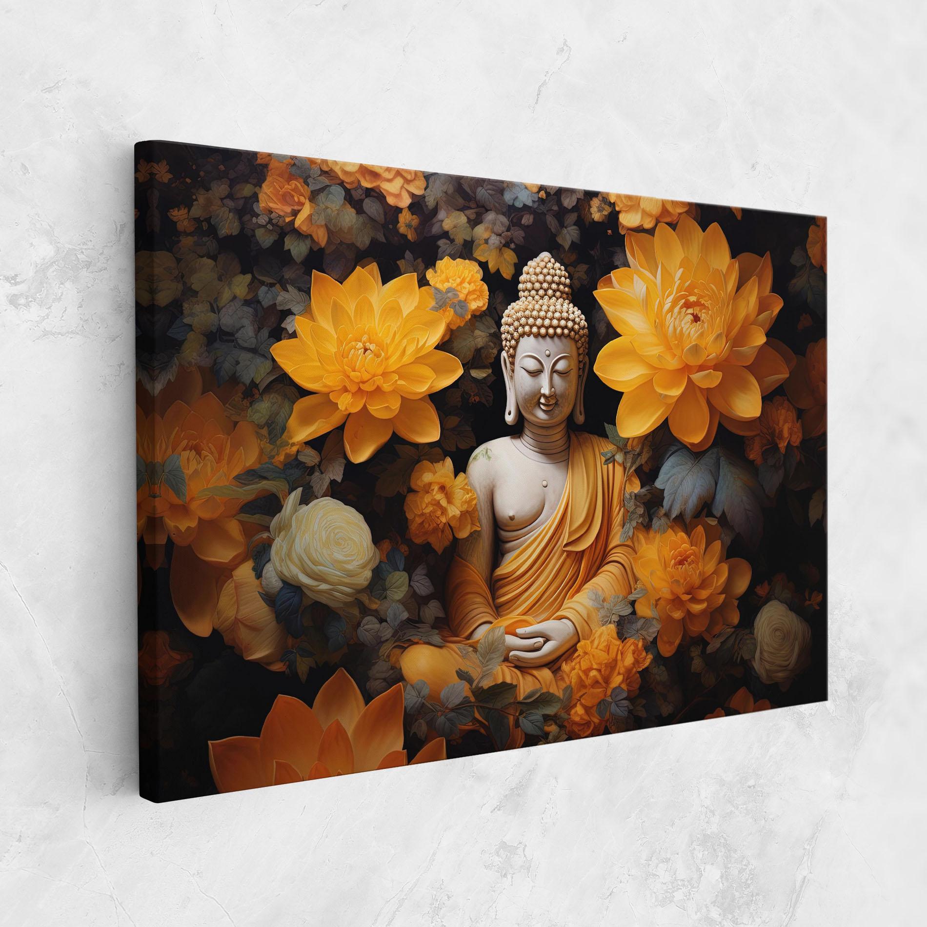 Tablou Canvas Buddha Big Flowers mockup 1