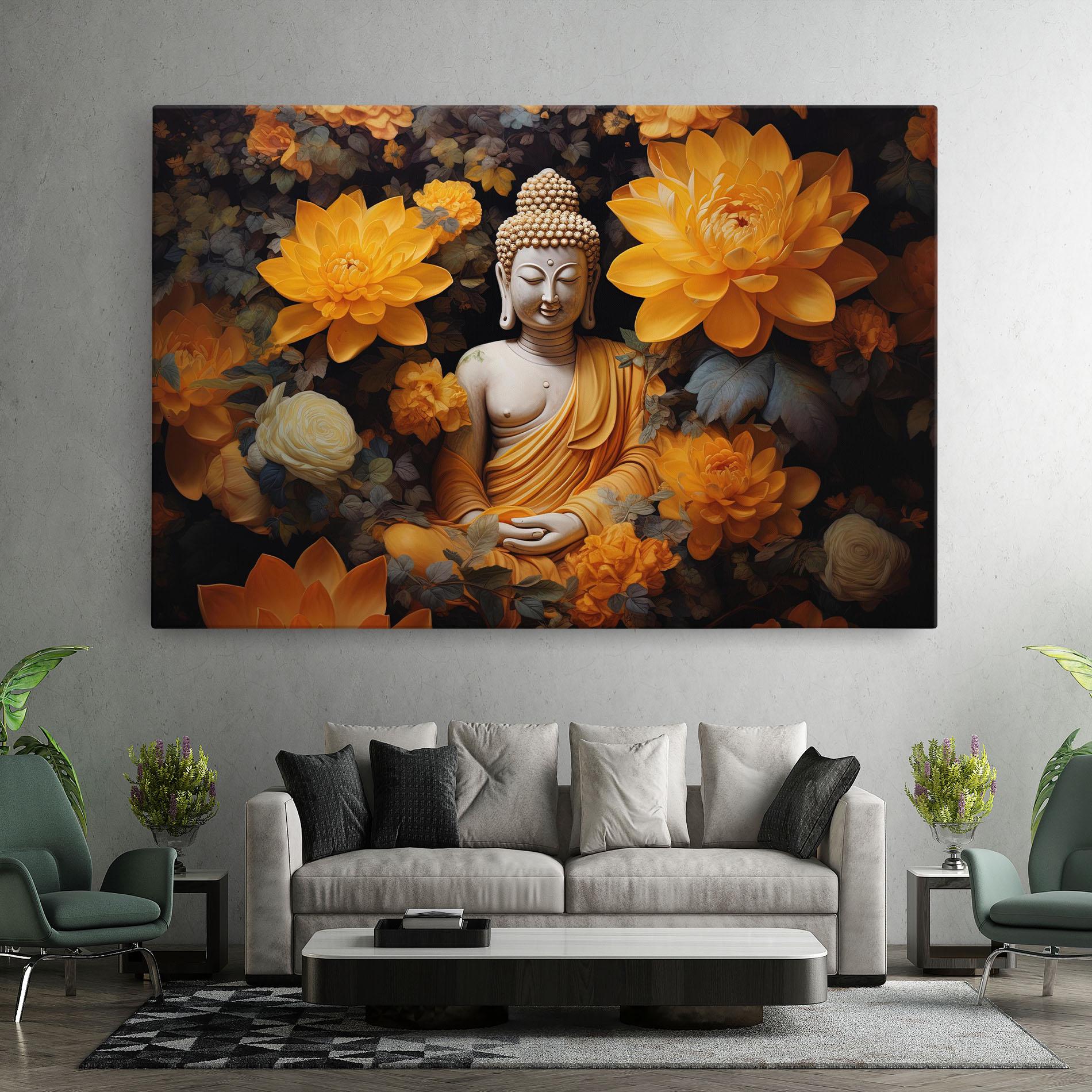 Tablou Canvas Buddha Big Flowers mockup 7