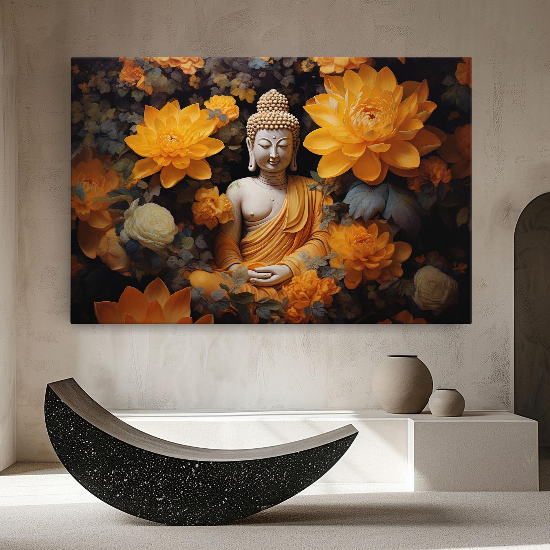 Tablou Canvas Buddha Big Flowers mockup 8