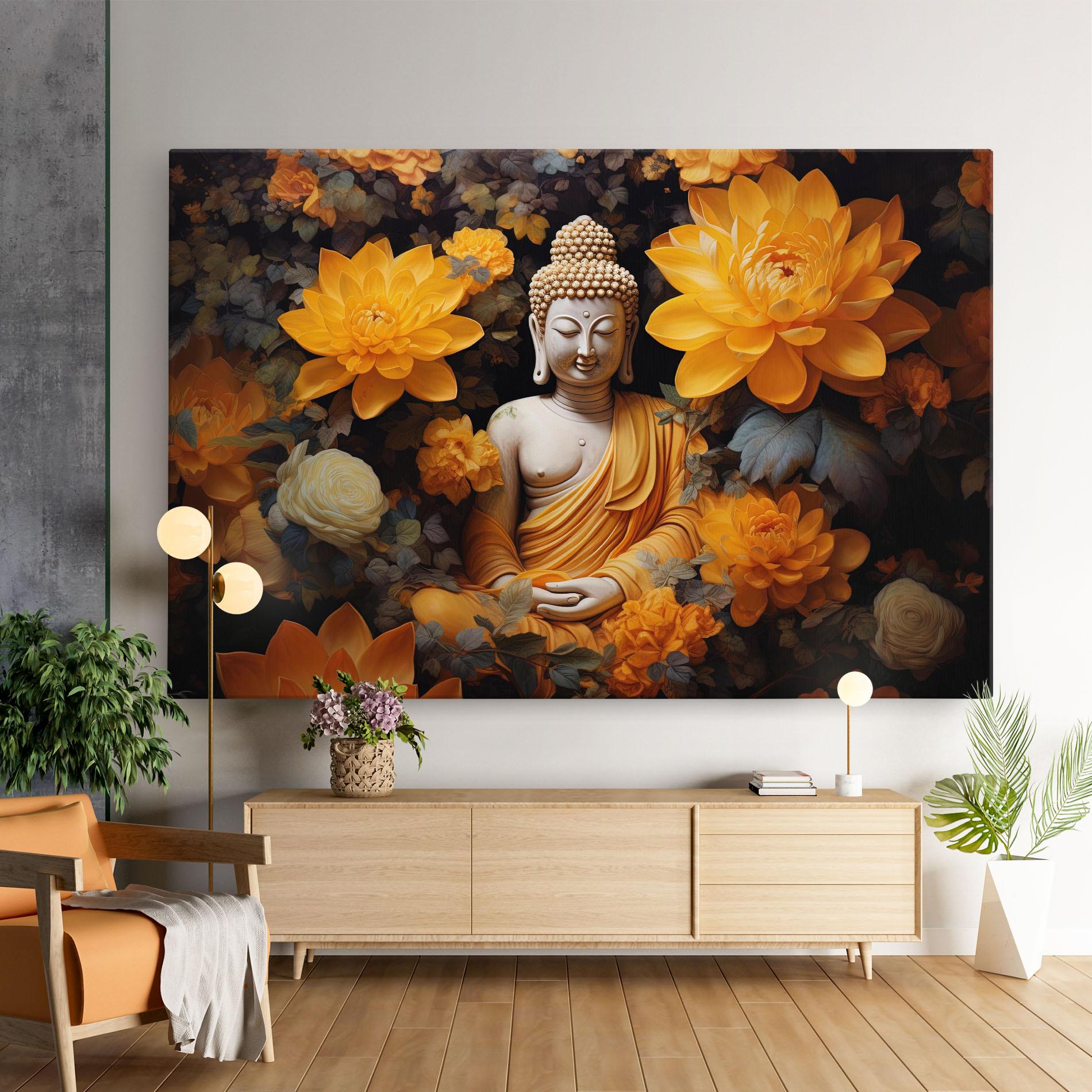Tablou Canvas Buddha Big Flowers mockup 9