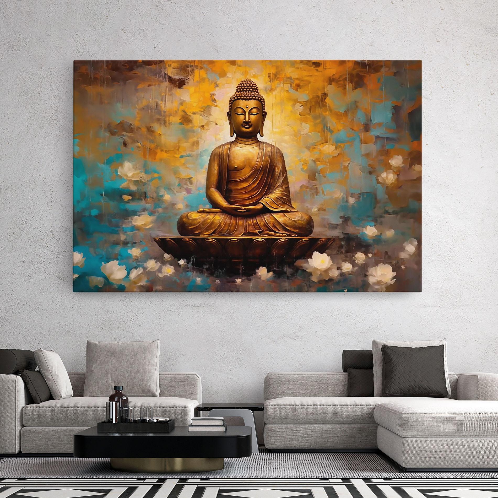 Tablou Canvas Blue Gold Buddha mockup 2