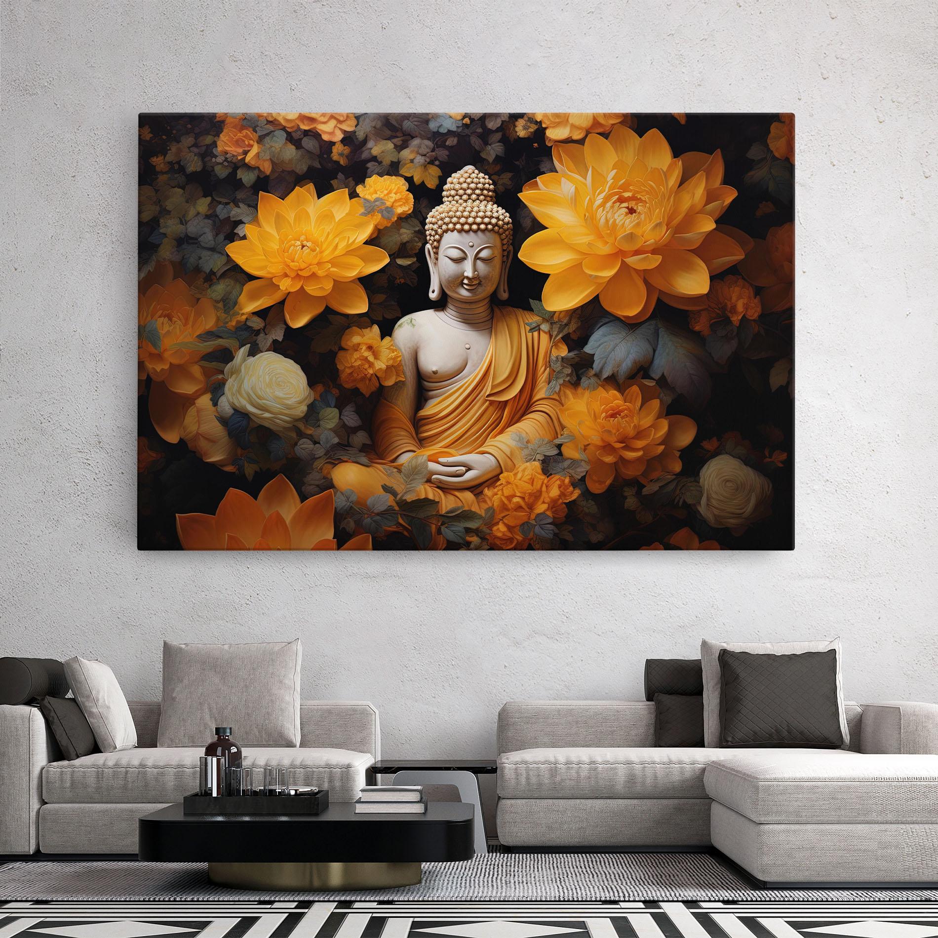 Tablou Canvas Buddha Big Flowers mockup 2