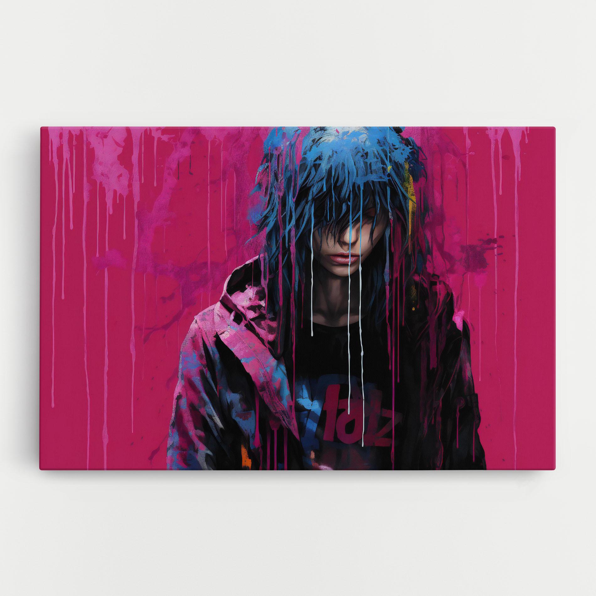 Tablou Canvas Blue Pink Falling Paint mockup 0