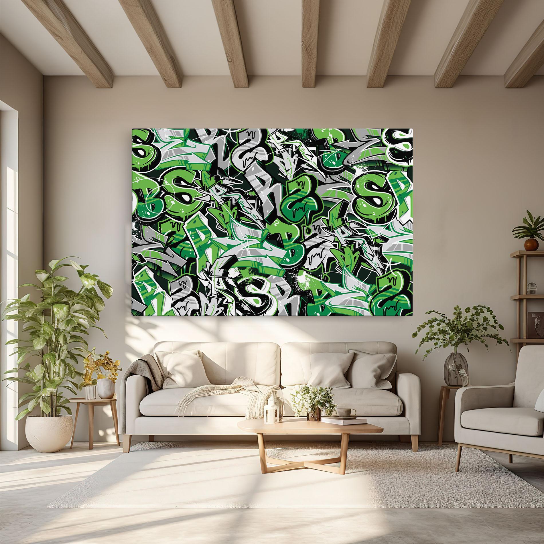 Tablou Canvas Green Graffiti Letters mockup 6