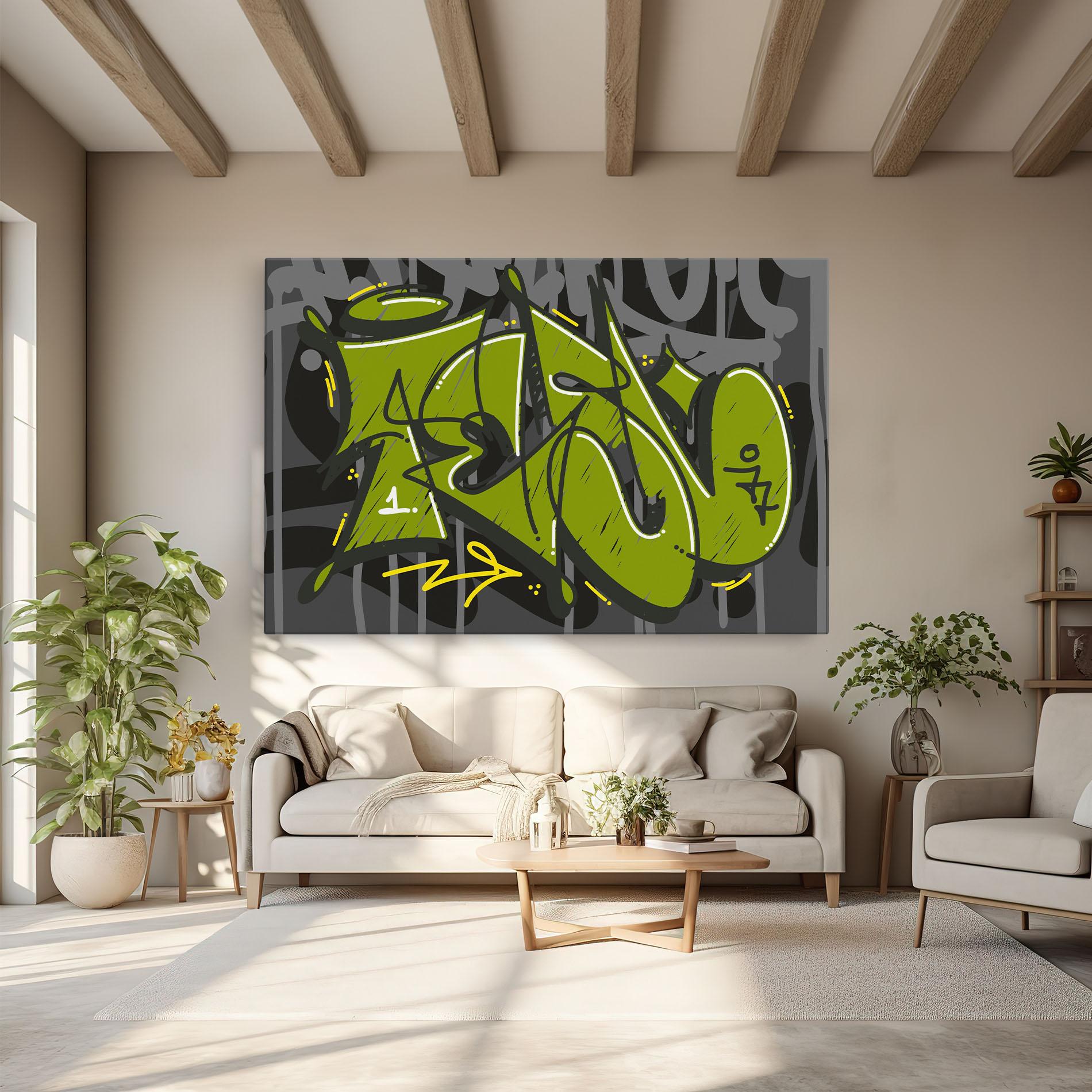 Tablou Canvas Green Grey Graffti mockup 6