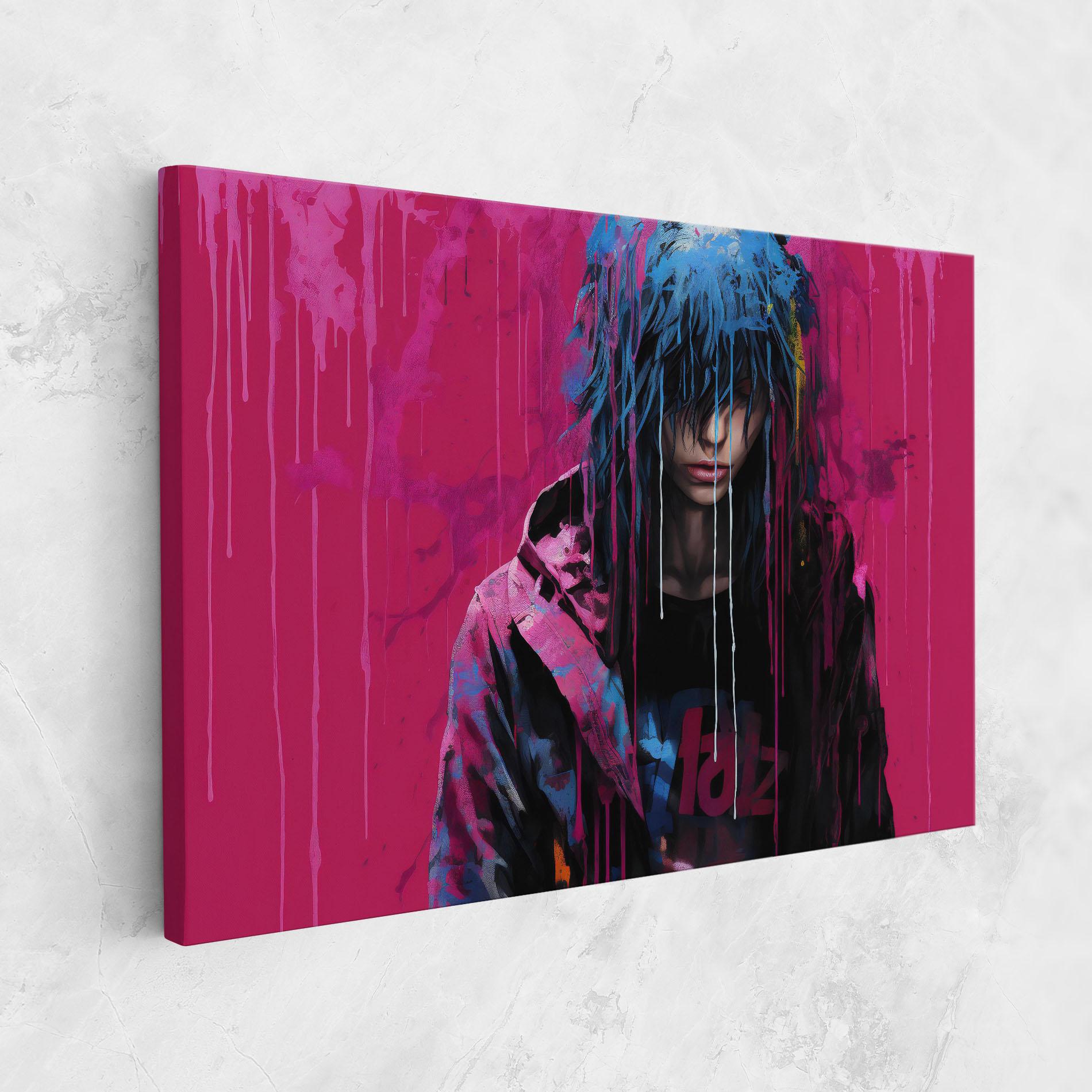 Tablou Canvas Blue Pink Falling Paint mockup 1