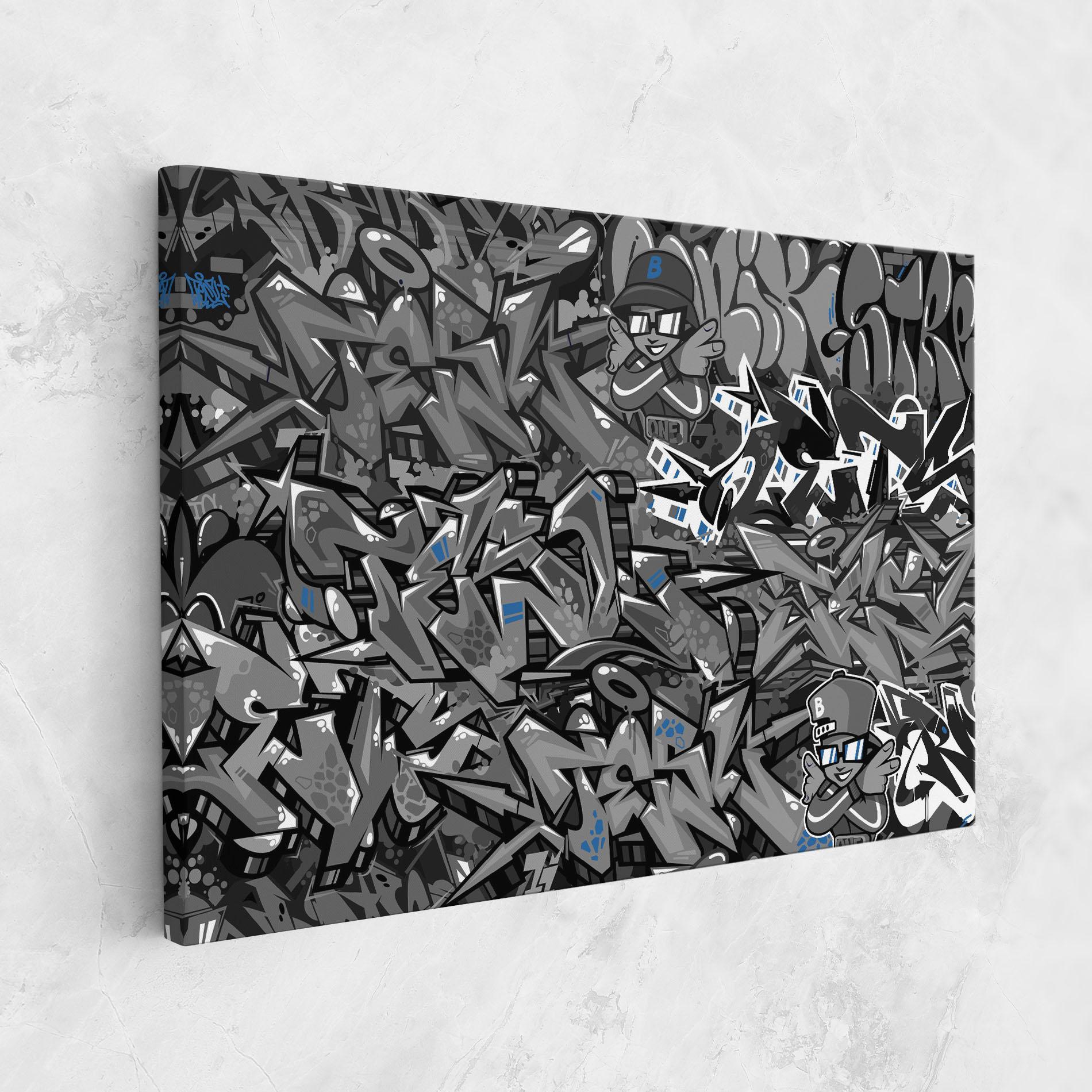 Tablou Canvas Grey Blue Graffiti mockup 1