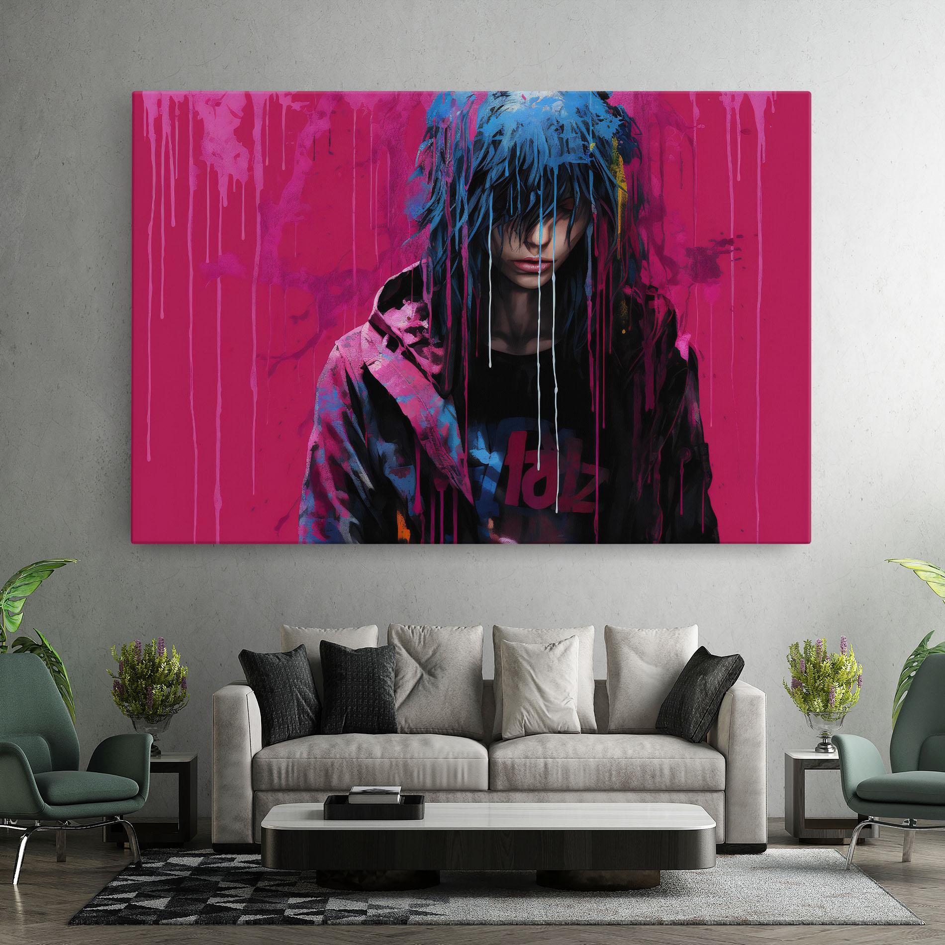 Tablou Canvas Blue Pink Falling Paint mockup 7