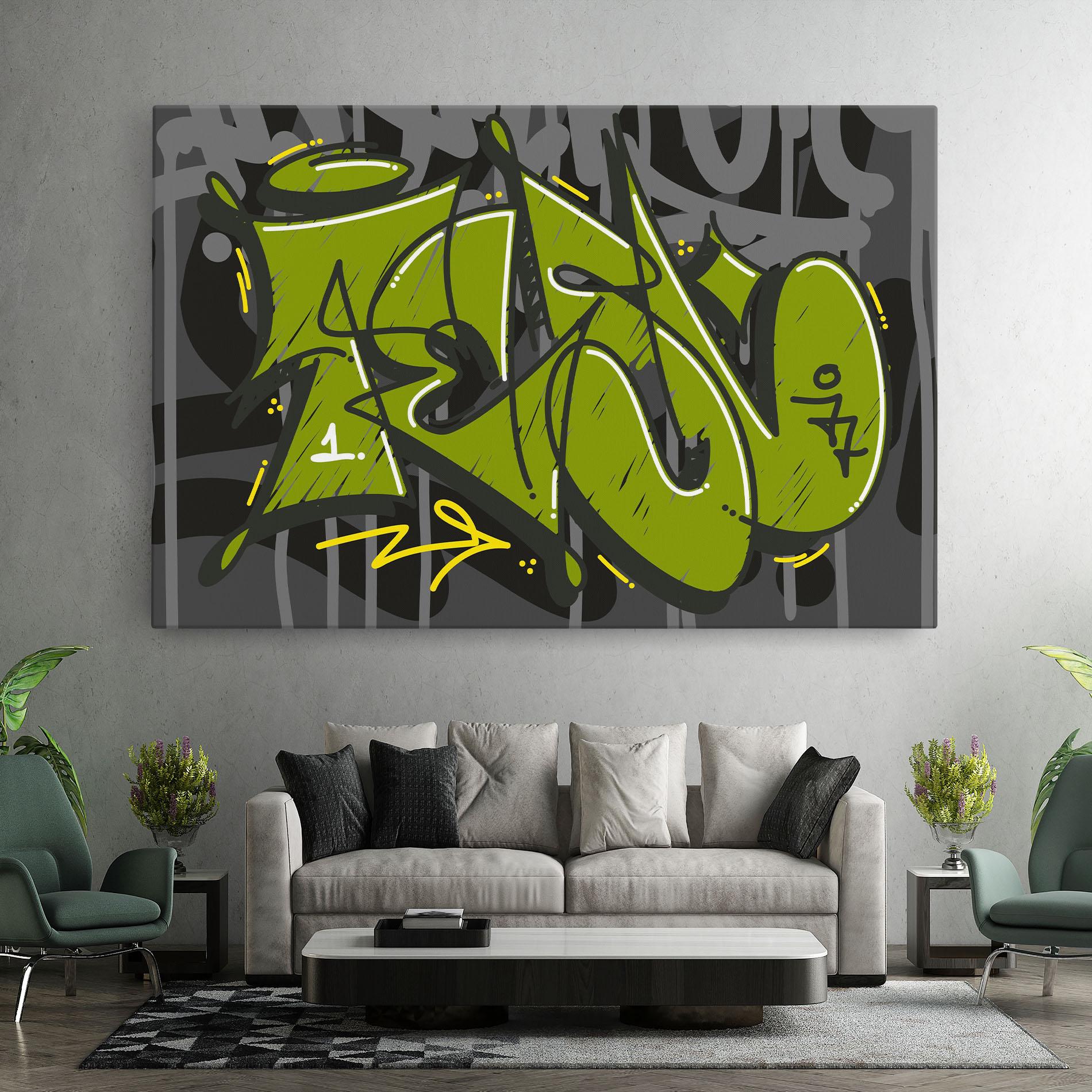 Tablou Canvas Green Grey Graffti mockup 7