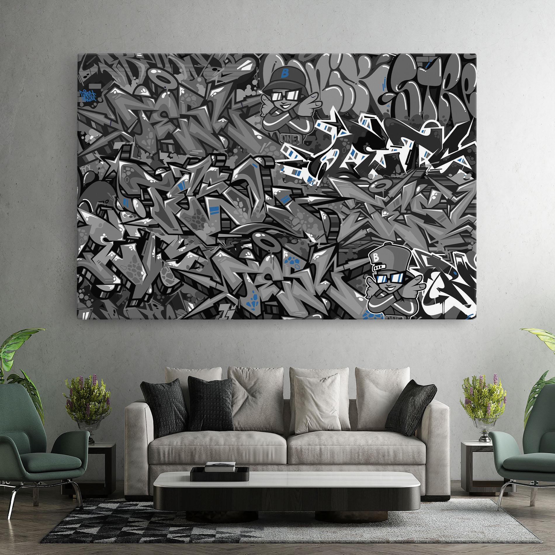 Tablou Canvas Grey Blue Graffiti mockup 7