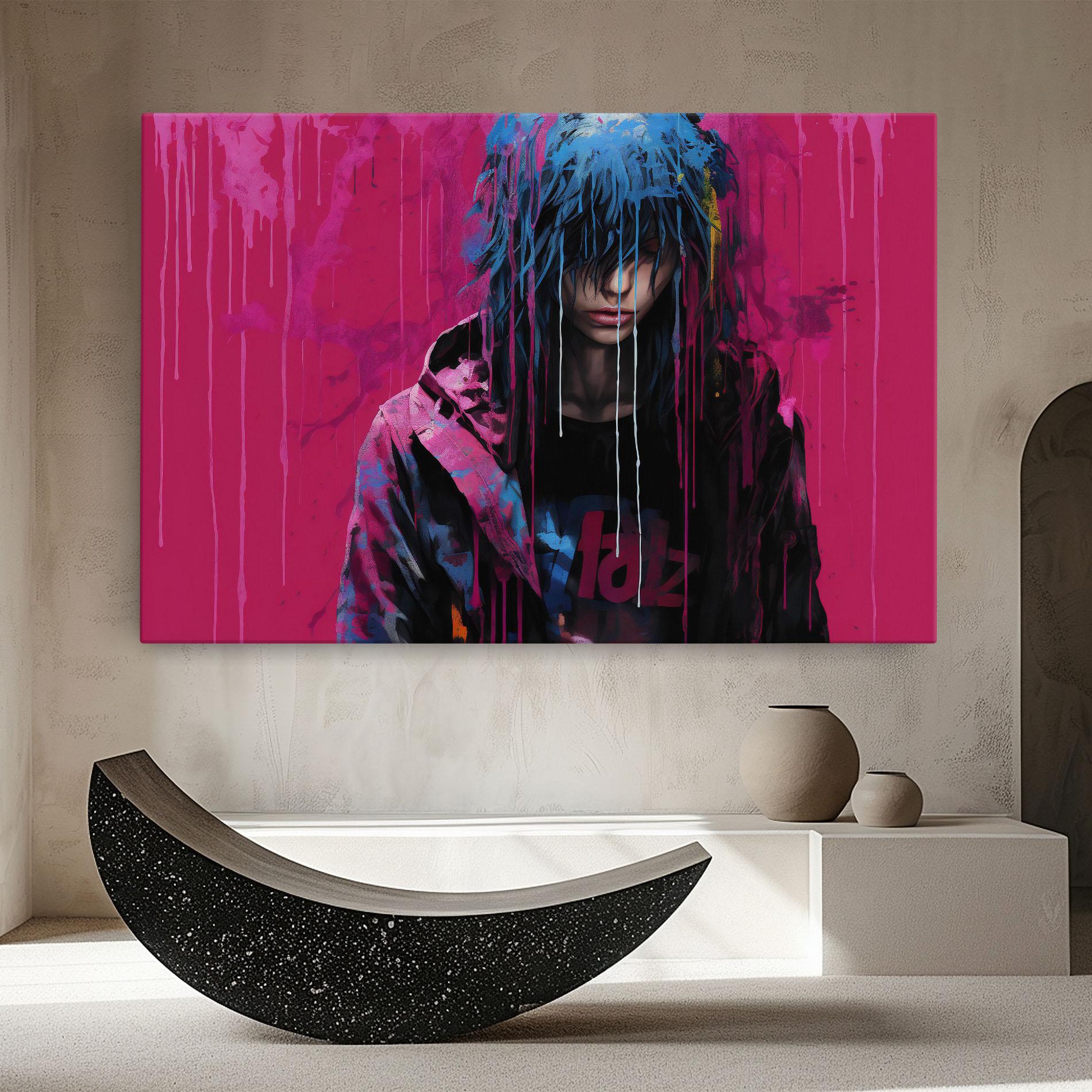 Tablou Canvas Blue Pink Falling Paint mockup 8