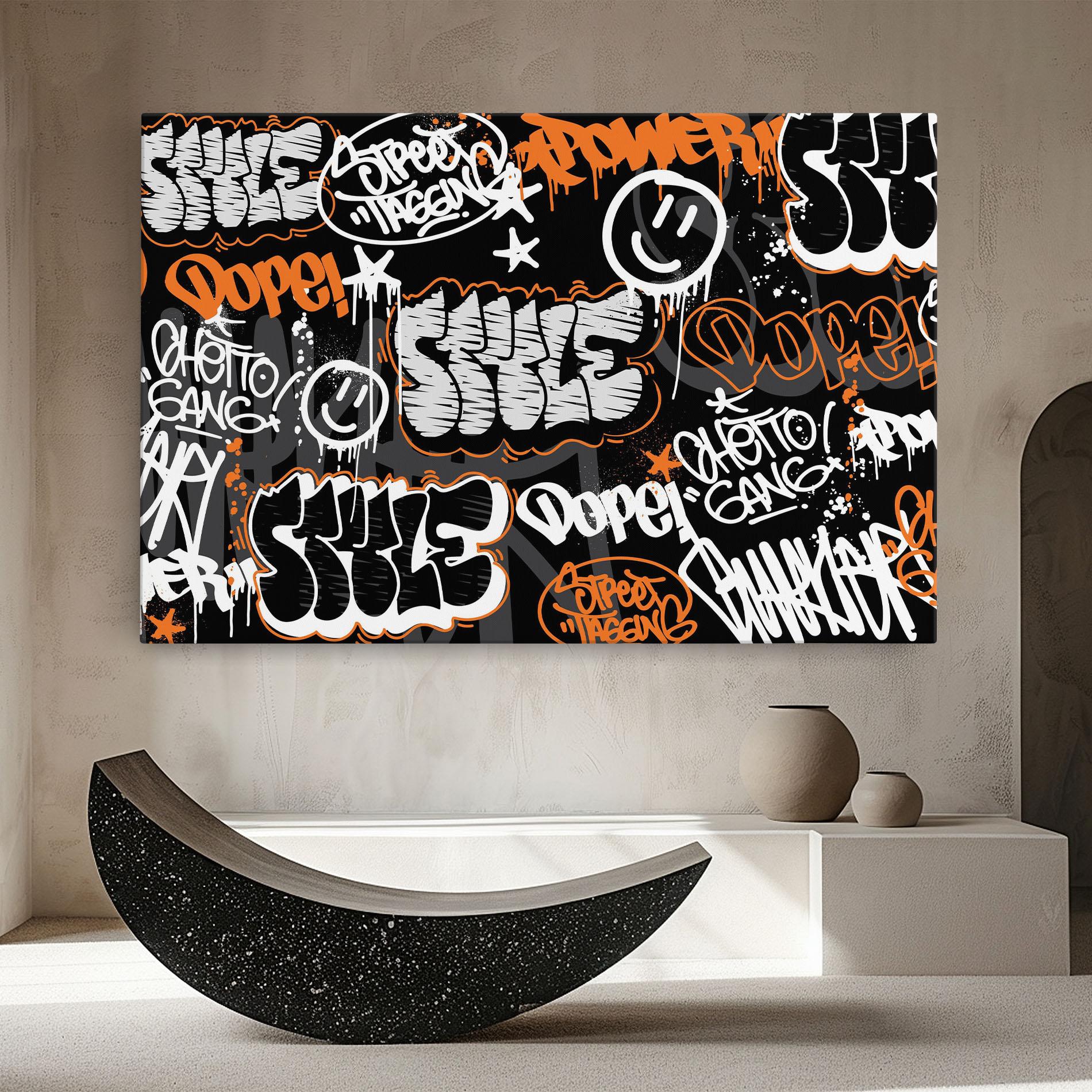 Tablou Canvas Orange Black Graffiti mockup 8