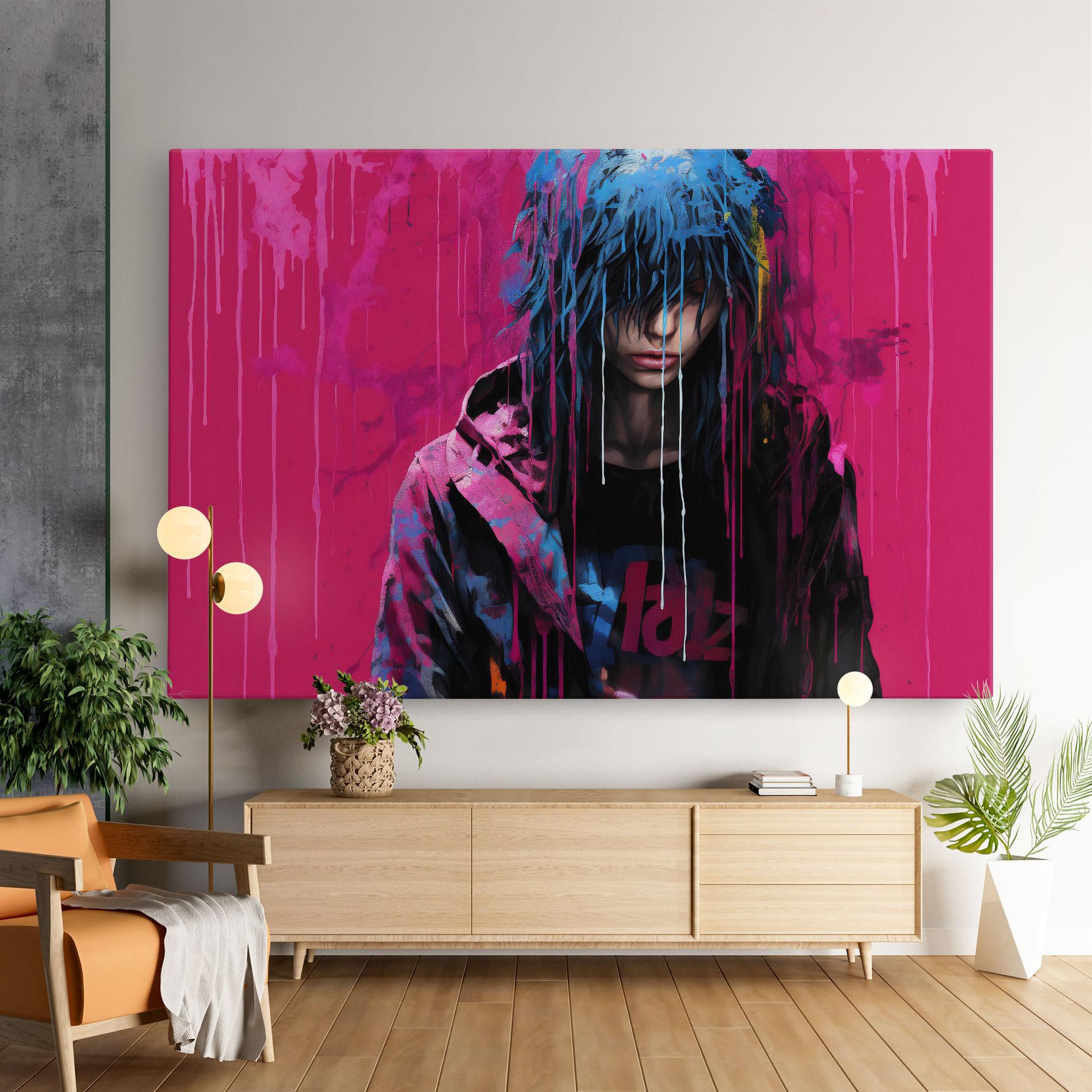 Tablou Canvas Blue Pink Falling Paint mockup 9