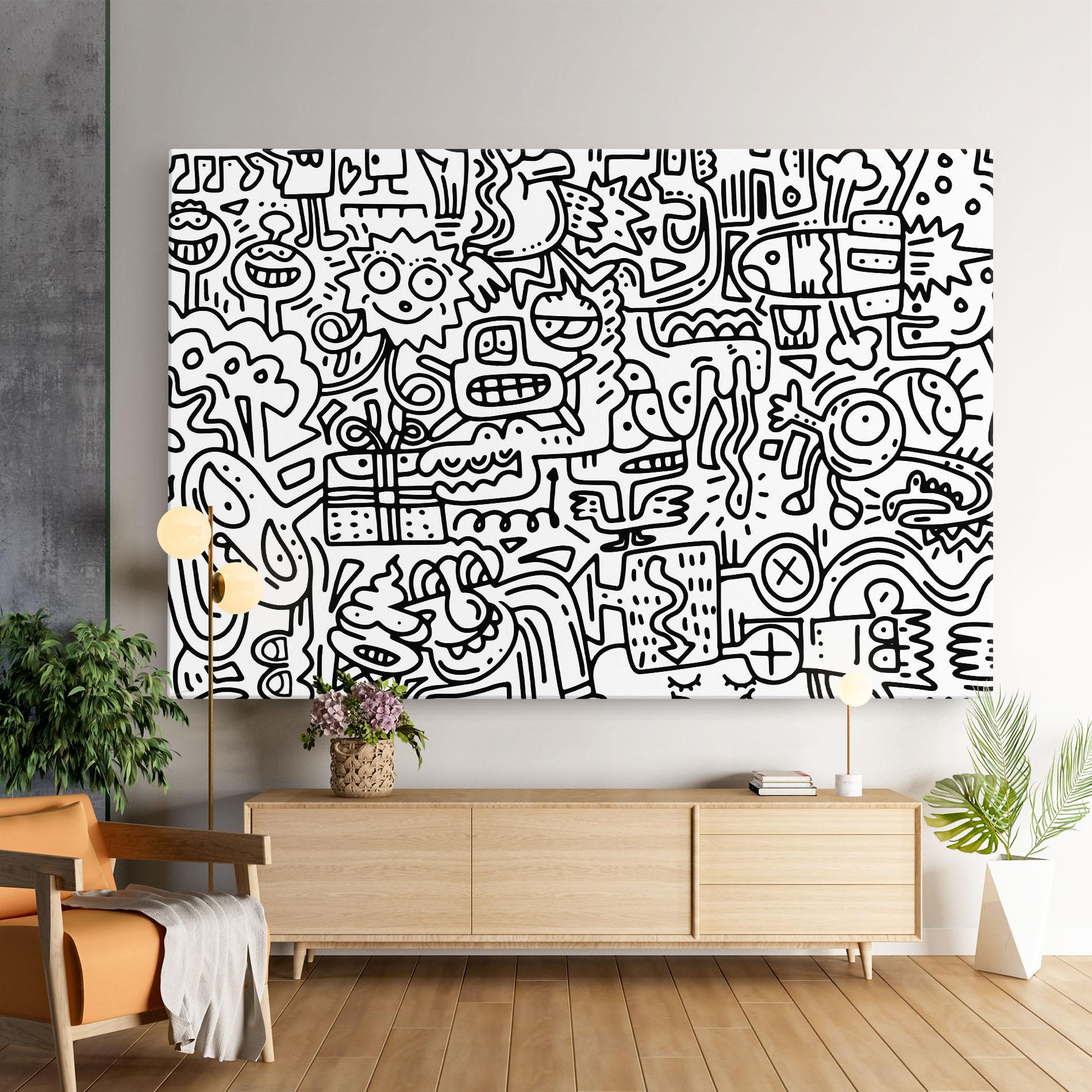 Tablou Canvas Doodle Black Line mockup 9