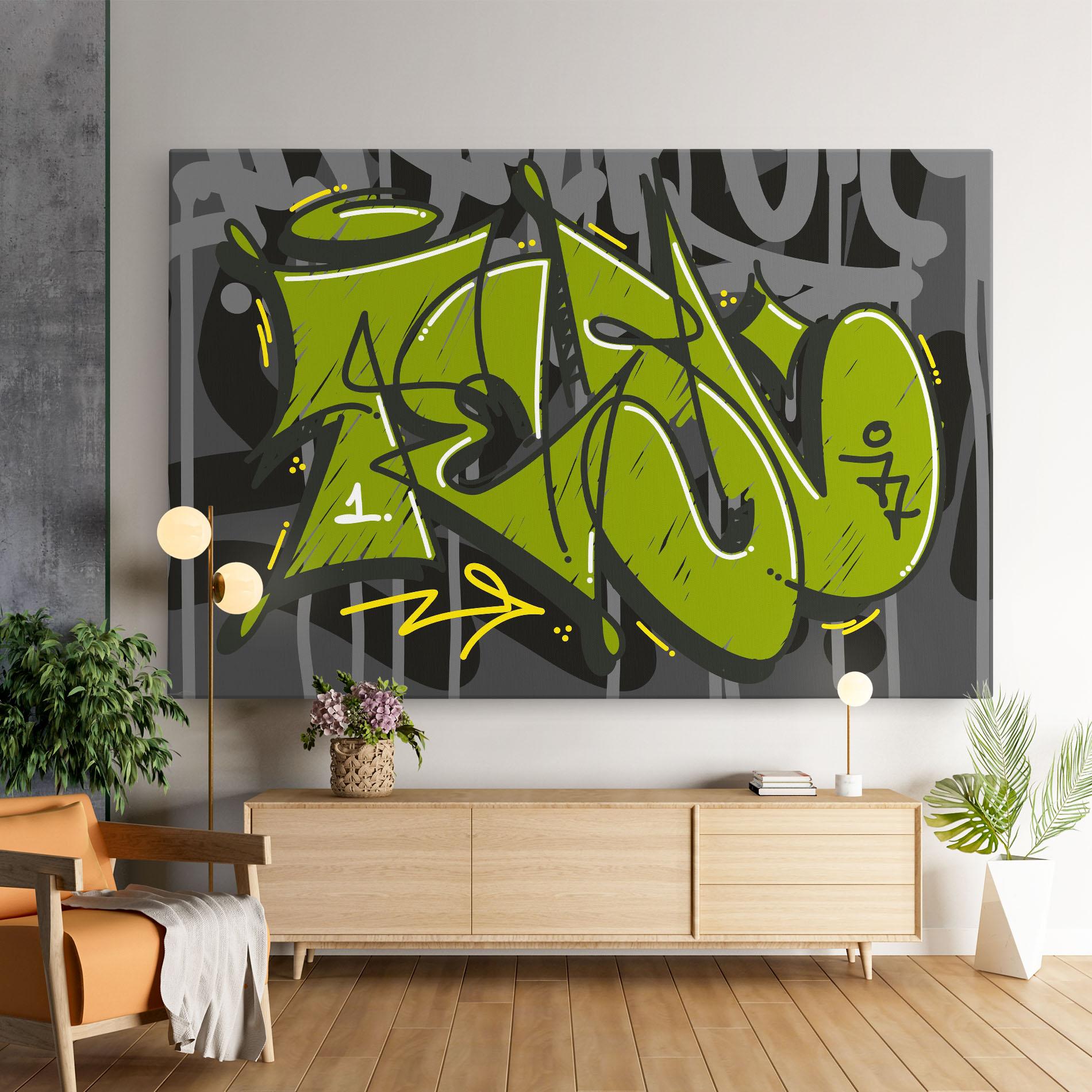Tablou Canvas Green Grey Graffti mockup 9