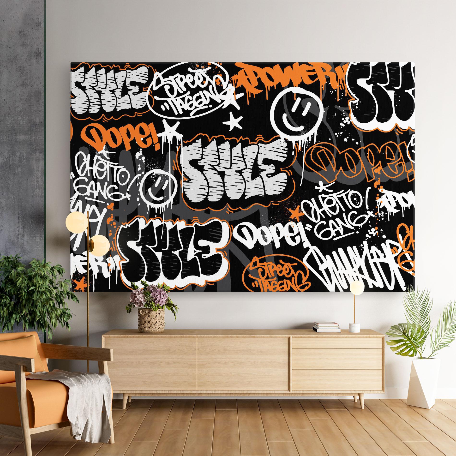 Tablou Canvas Orange Black Graffiti mockup 9