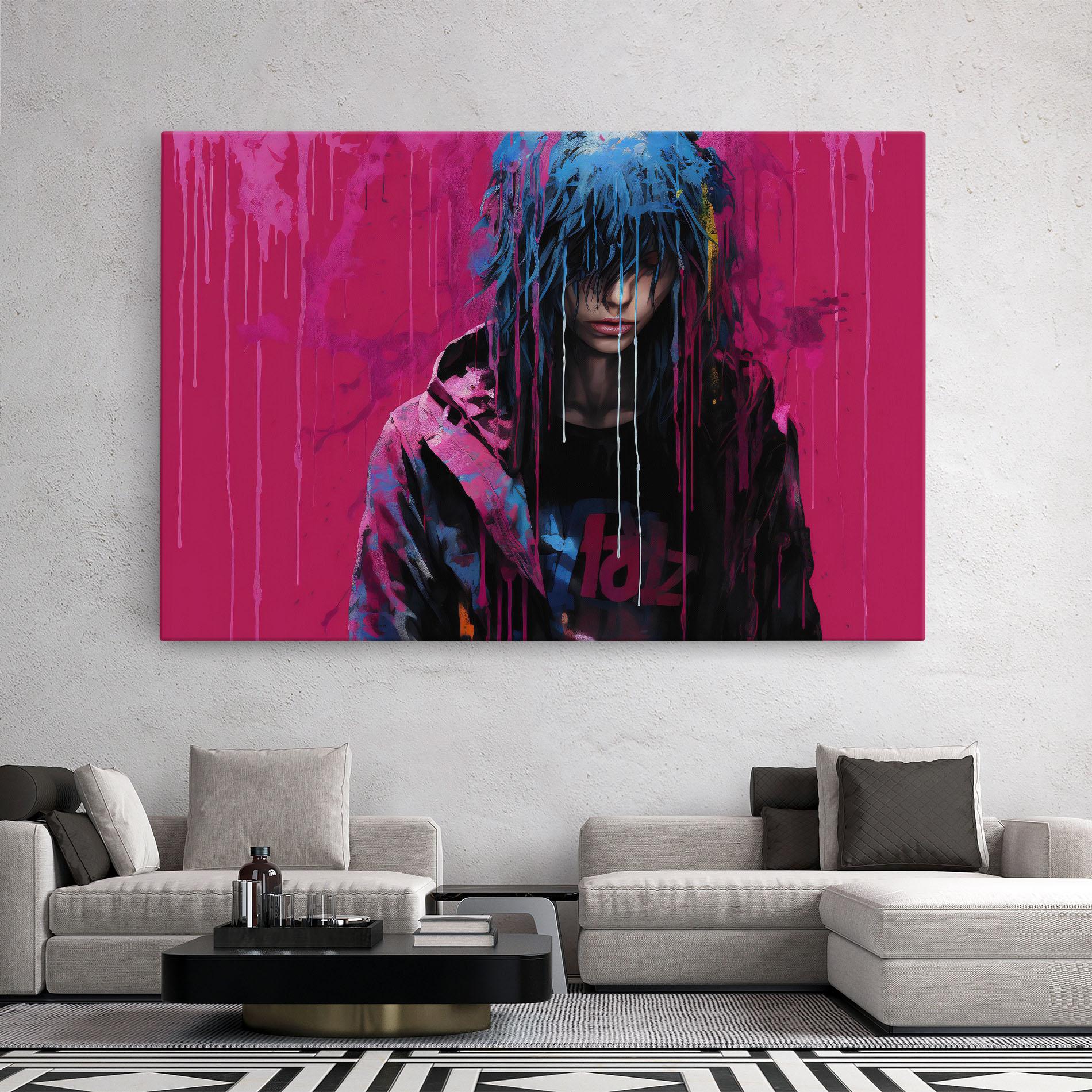 Tablou Canvas Blue Pink Falling Paint mockup 2