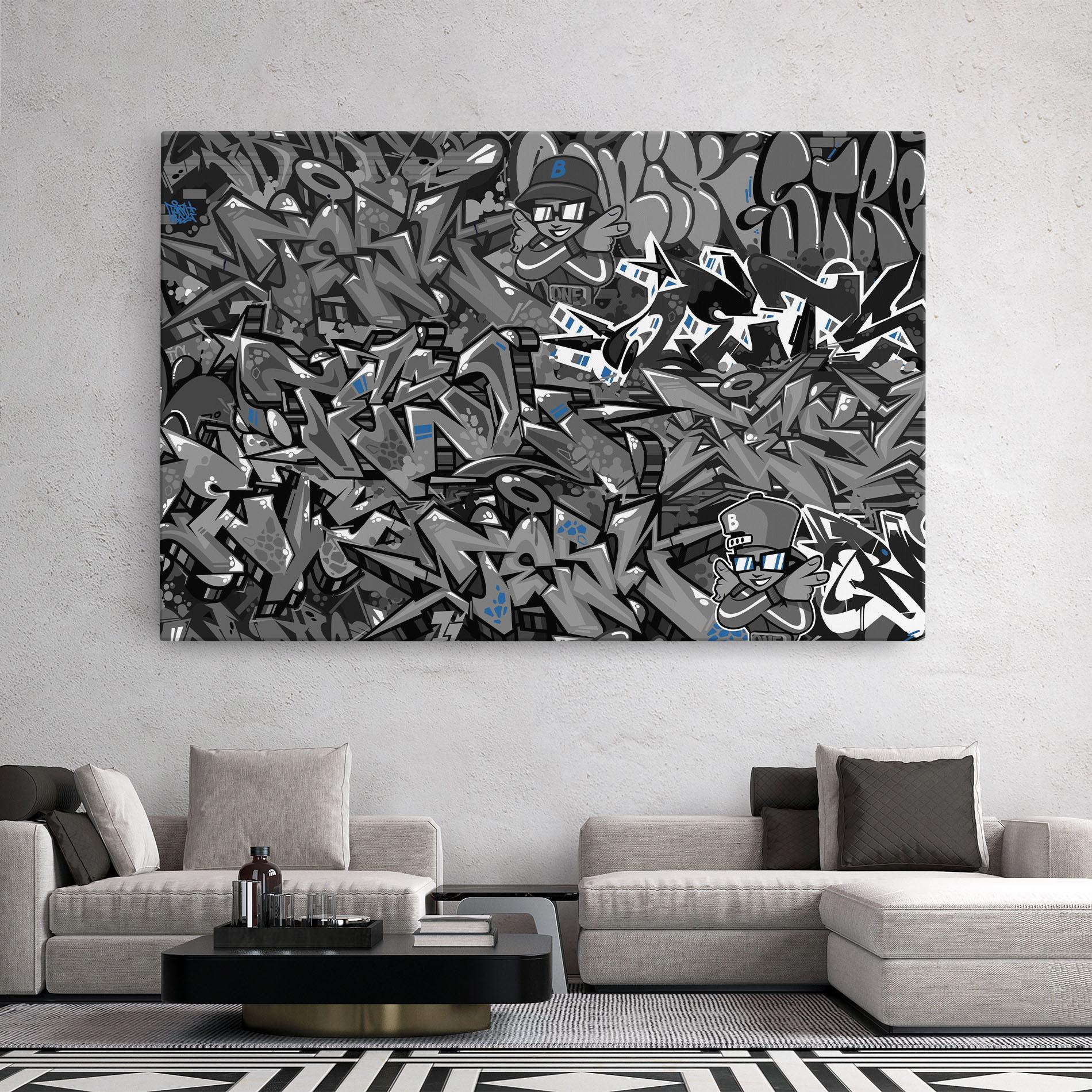 Tablou Canvas Grey Blue Graffiti mockup 2