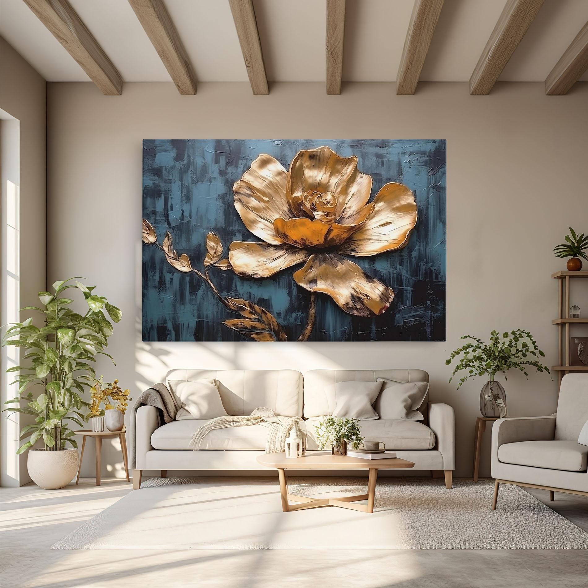 Tablou Canvas Golden Rose On Blue mockup 6