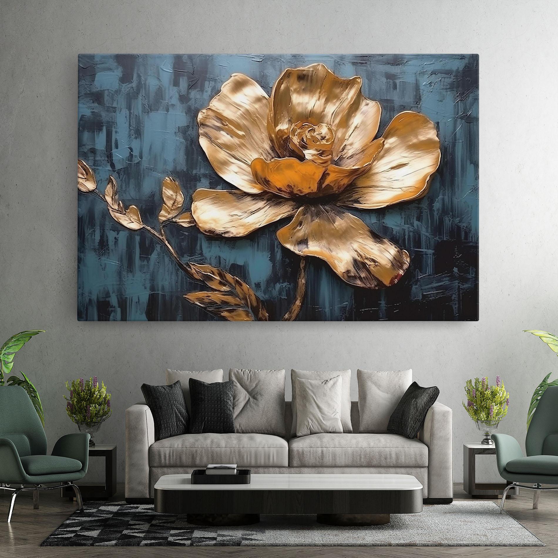 Tablou Canvas Golden Rose On Blue mockup 7