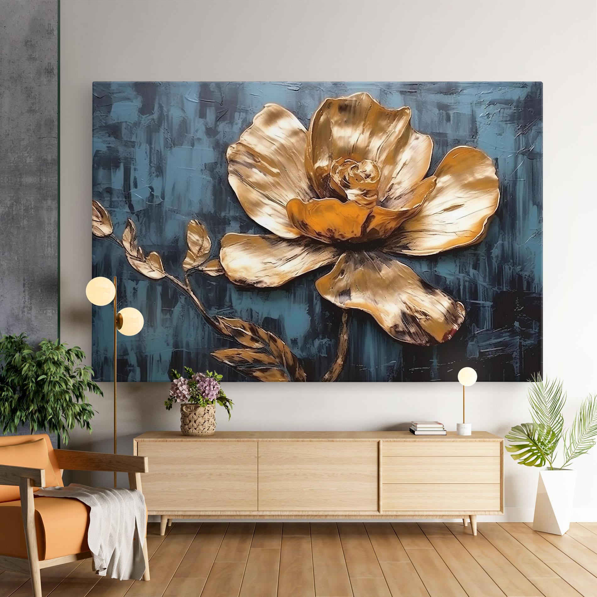 Tablou Canvas Golden Rose On Blue mockup 9