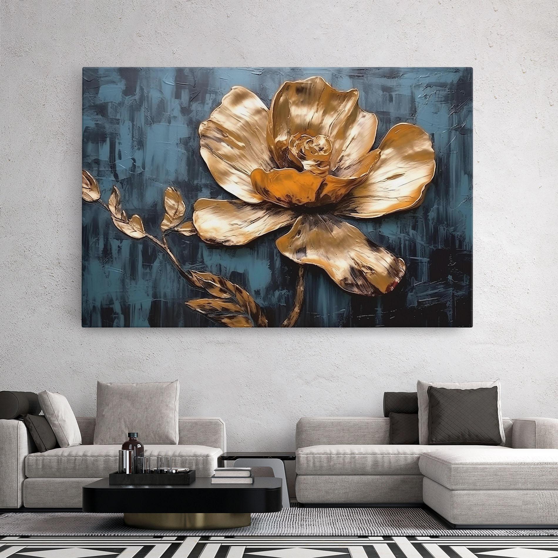Tablou Canvas Golden Rose On Blue mockup 2
