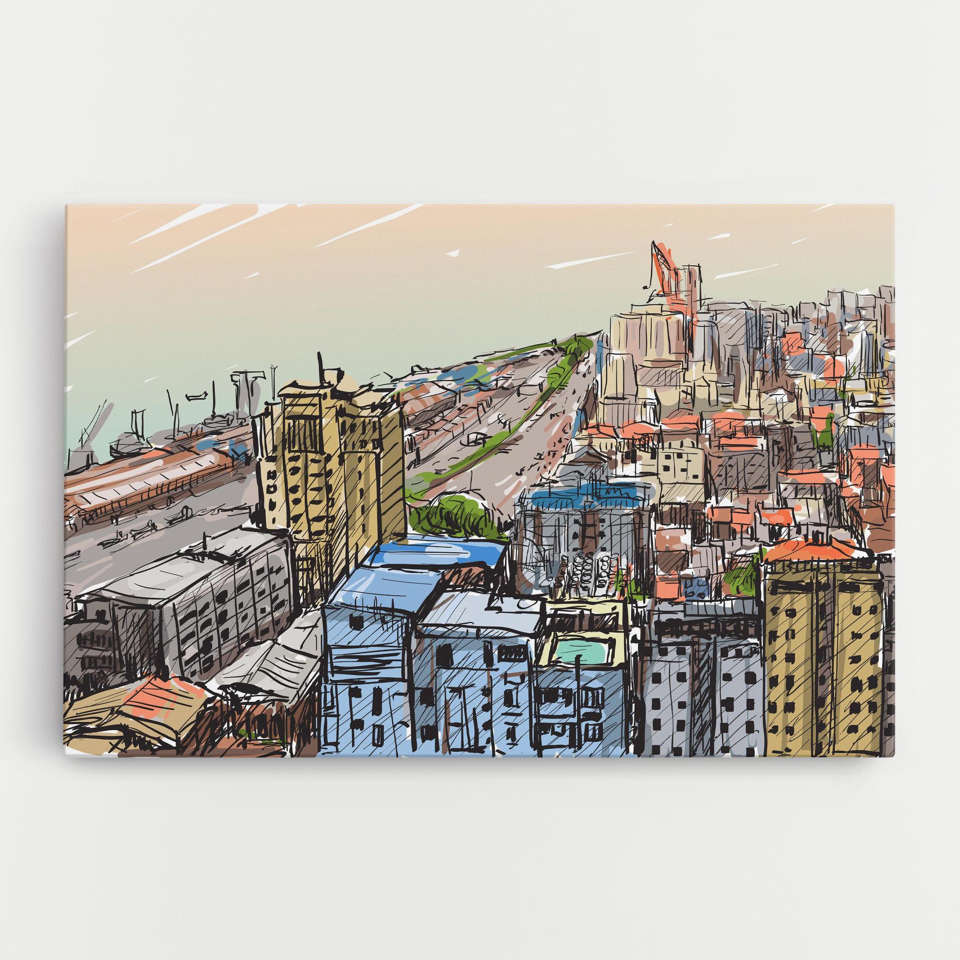 Tablou Canvas Colorful City Drawing mockup 0