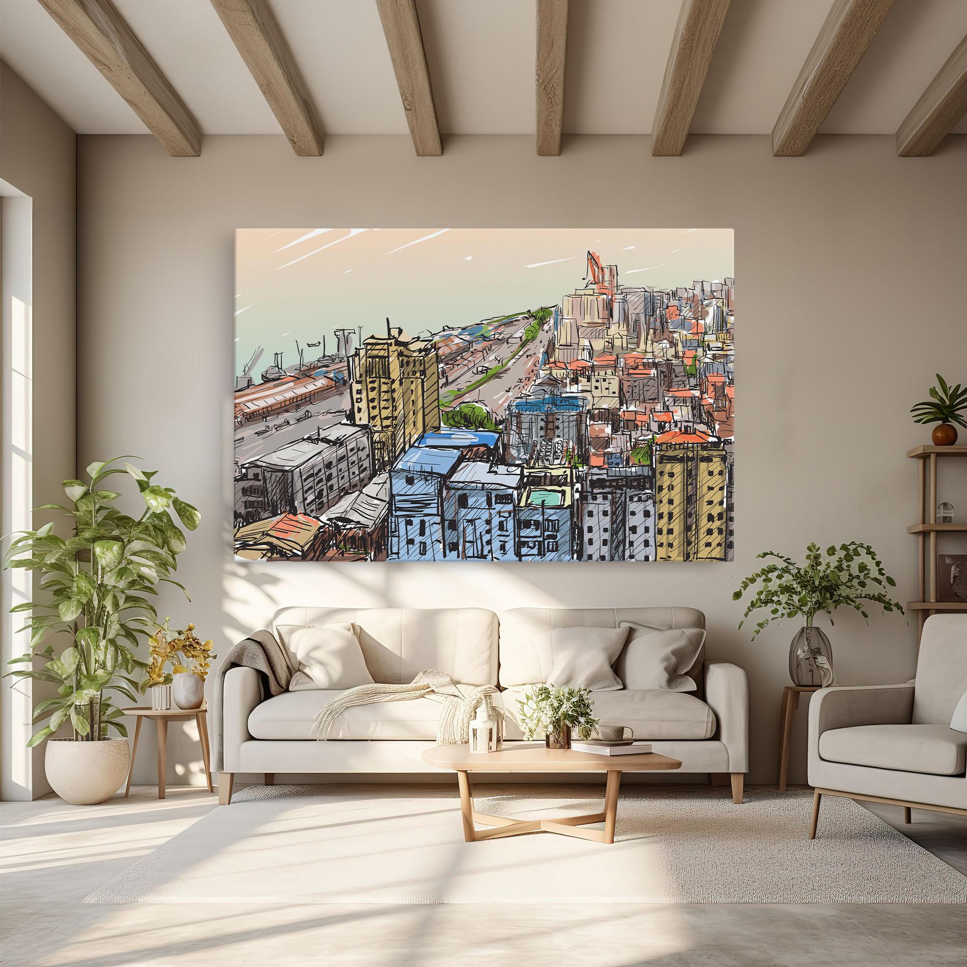 Tablou Canvas Colorful City Drawing mockup 6