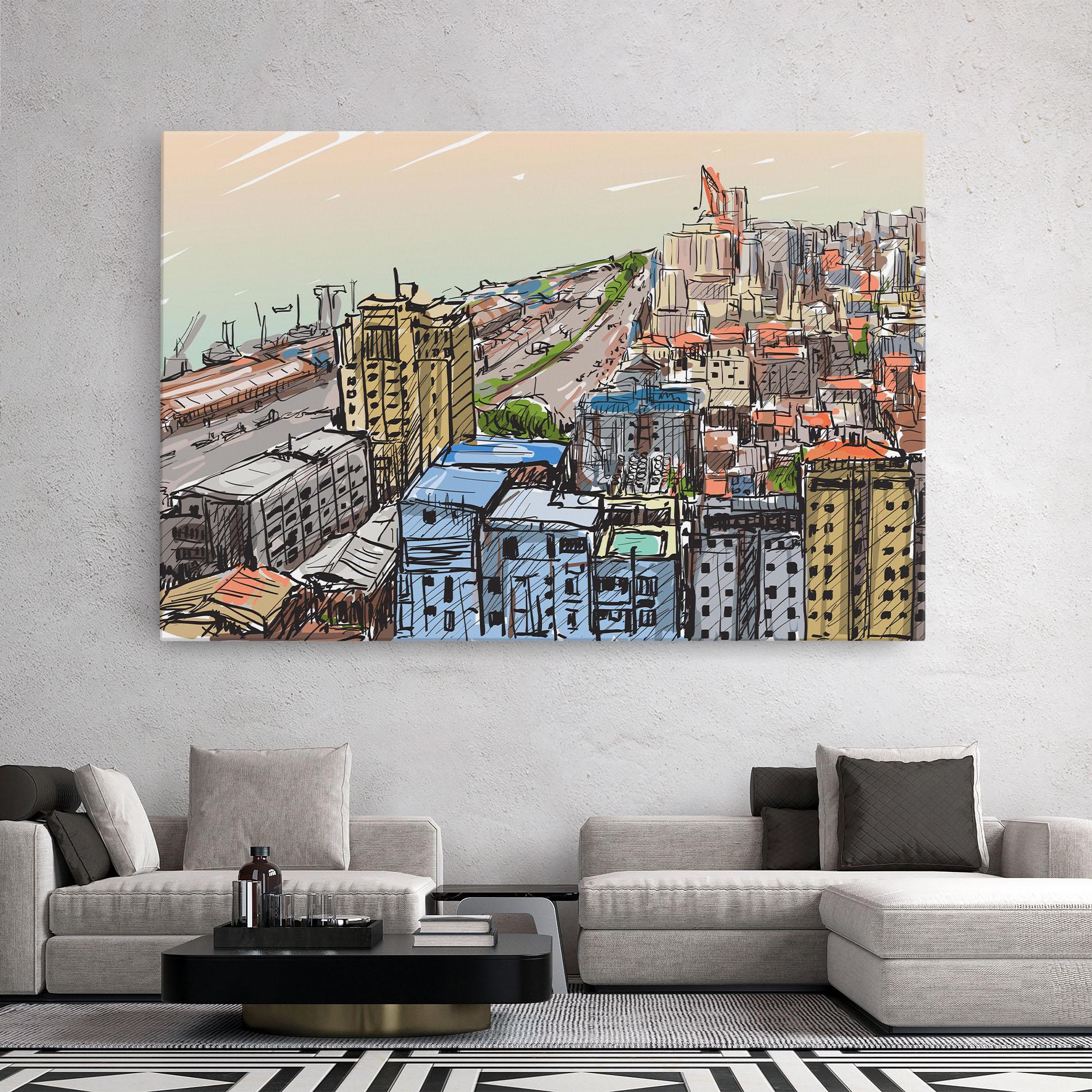 Tablou Canvas Colorful City Drawing mockup 2