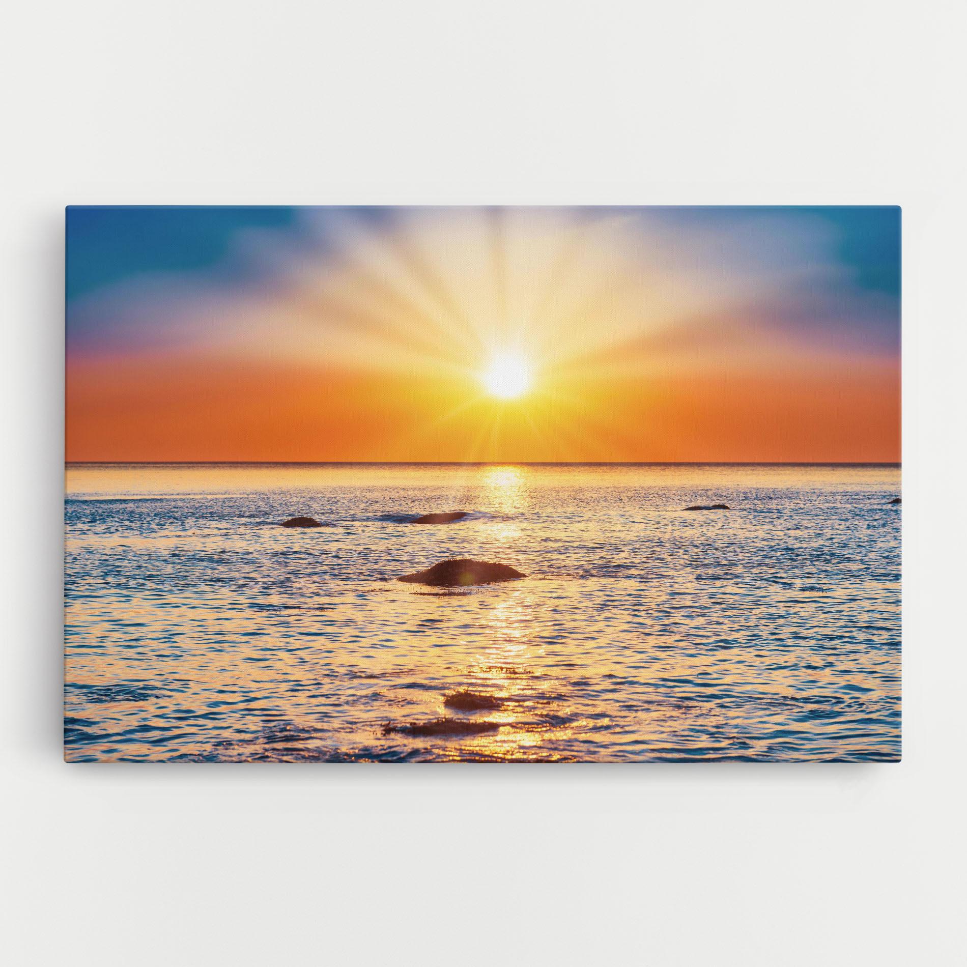 Tablou Canvas Sunset Beach Rocks mockup 0