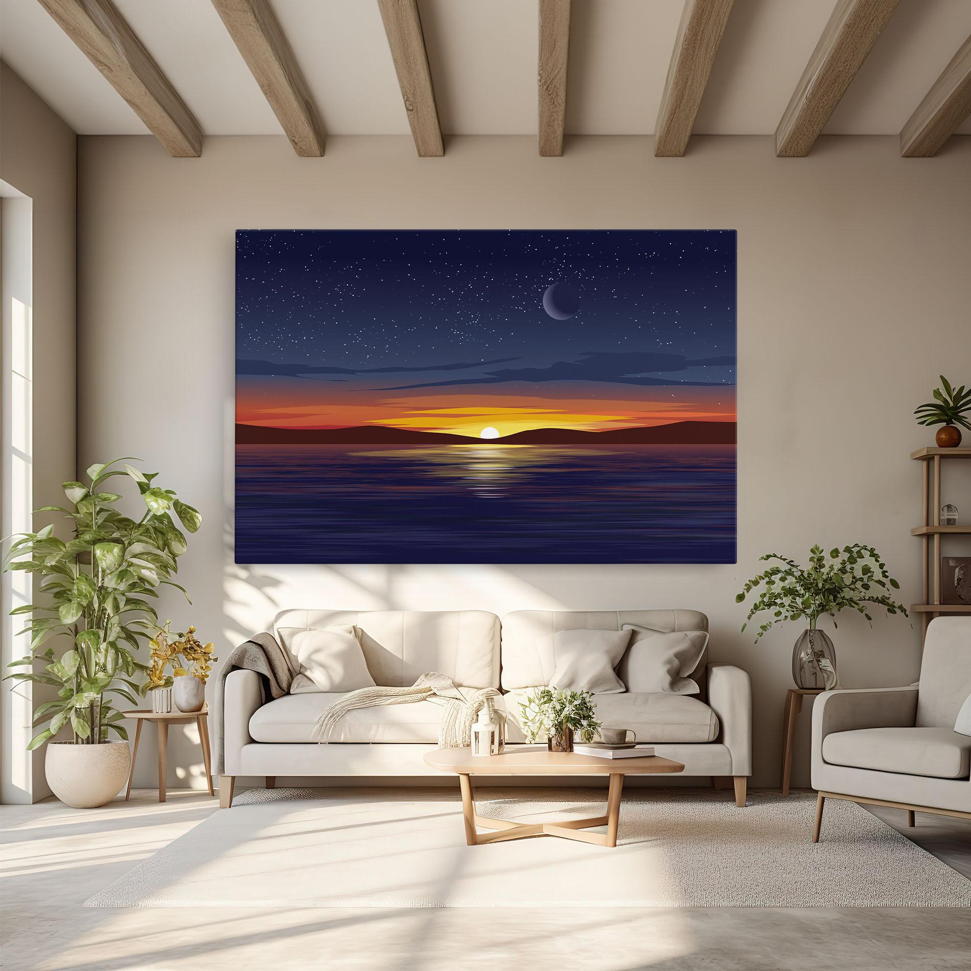 Tablou Canvas Ocean Moon Sunset mockup 6