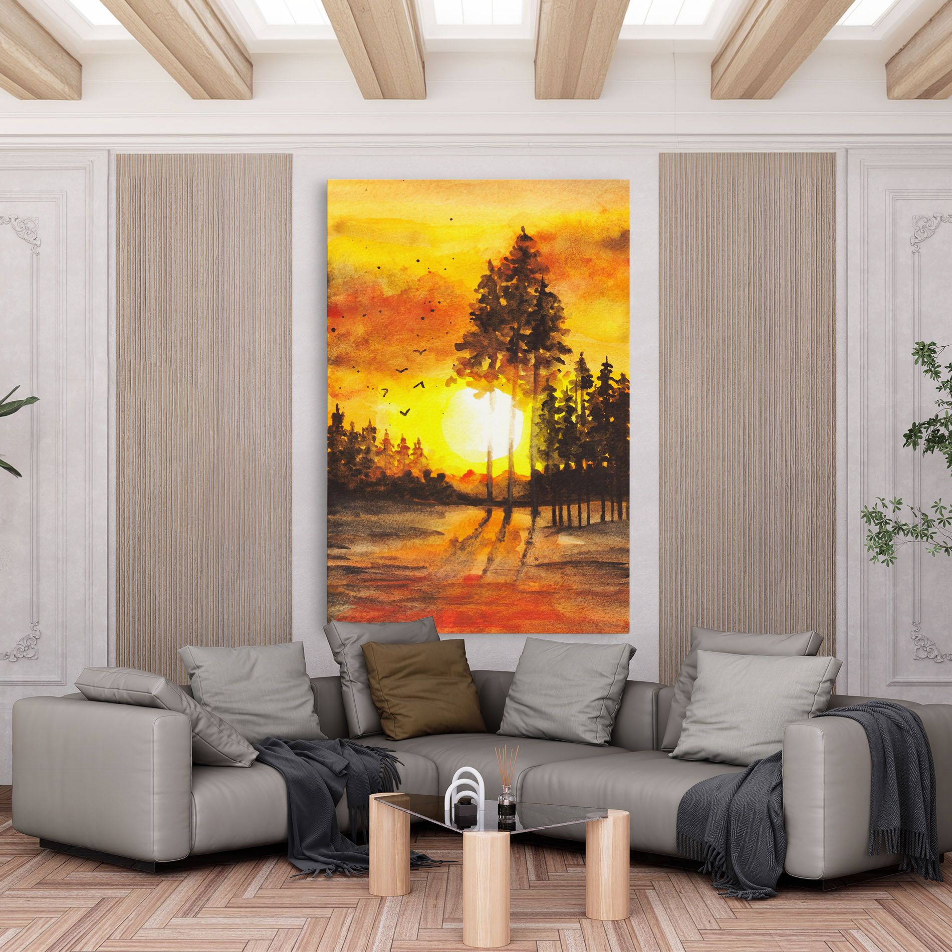 Watercolor Sunset Painting mockup 6