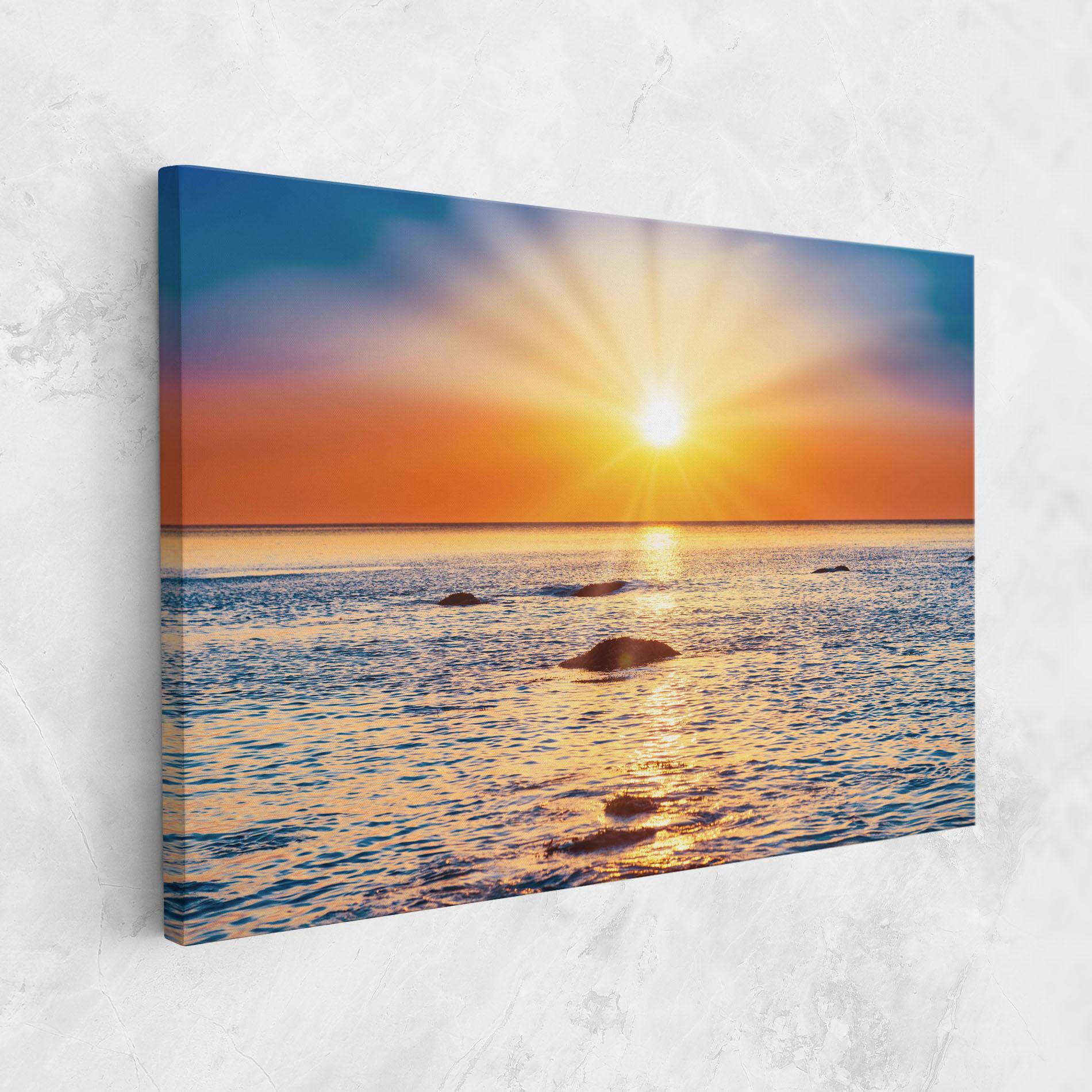 Tablou Canvas Sunset Beach Rocks mockup 1