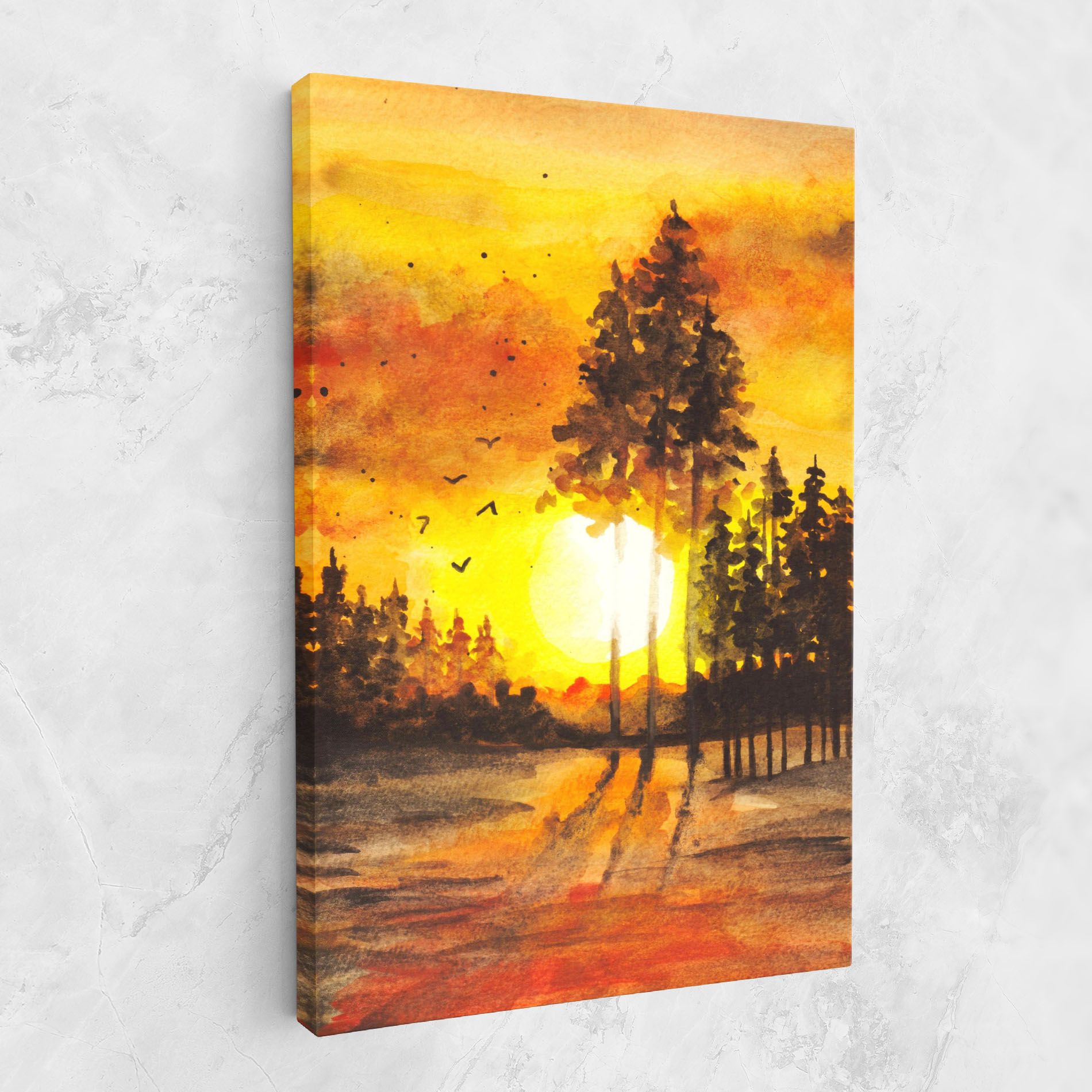 Watercolor Sunset Painting mockup 1
