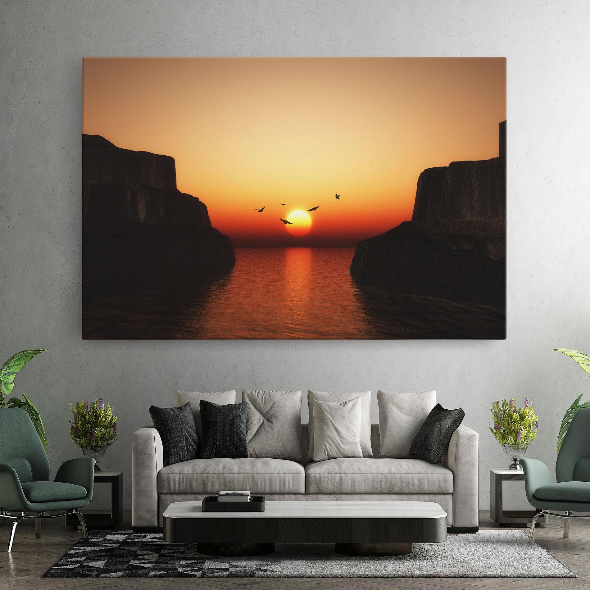Tablou Canvas Sunset Silhouette Birds mockup 7