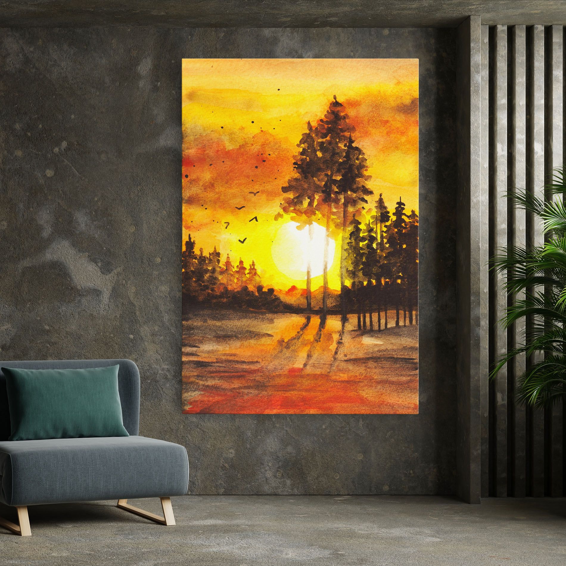 Watercolor Sunset Painting mockup 7