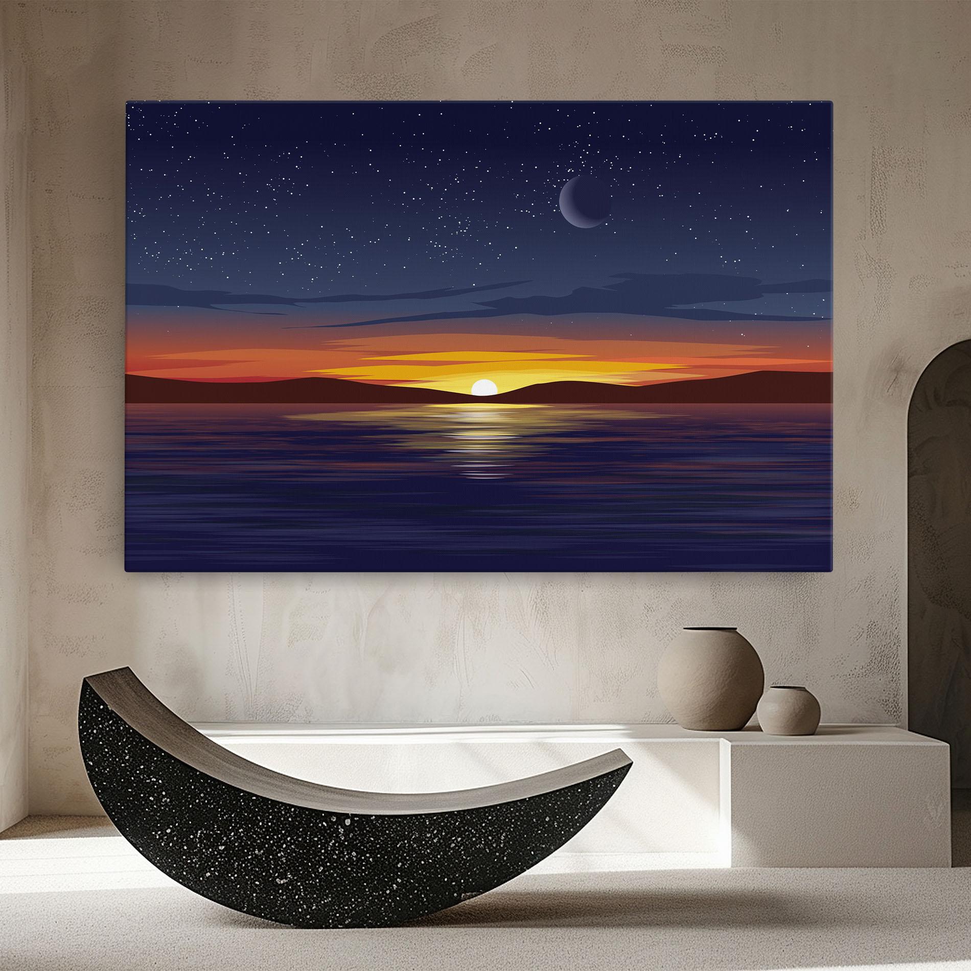 Tablou Canvas Ocean Moon Sunset mockup 8