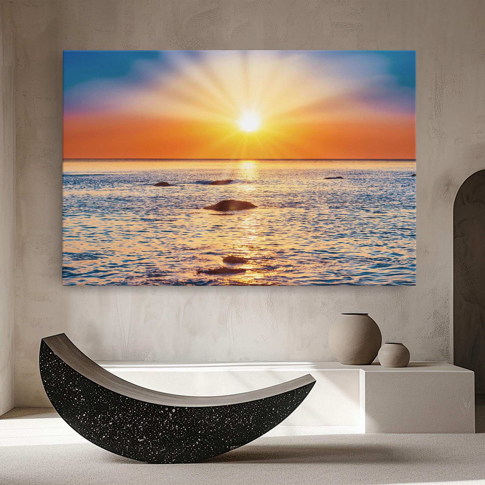 Tablou Canvas Sunset Beach Rocks mockup 8