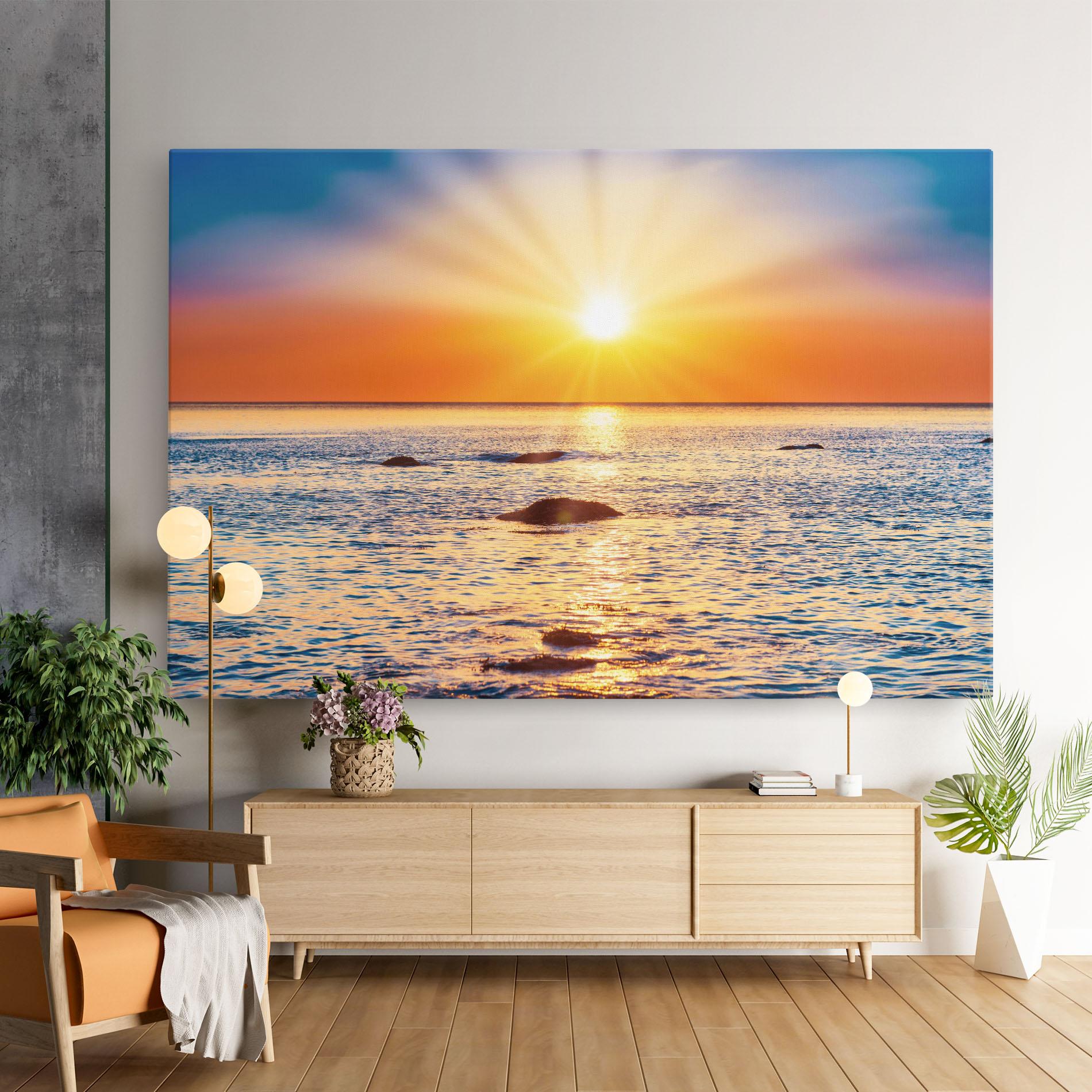 Tablou Canvas Sunset Beach Rocks mockup 9