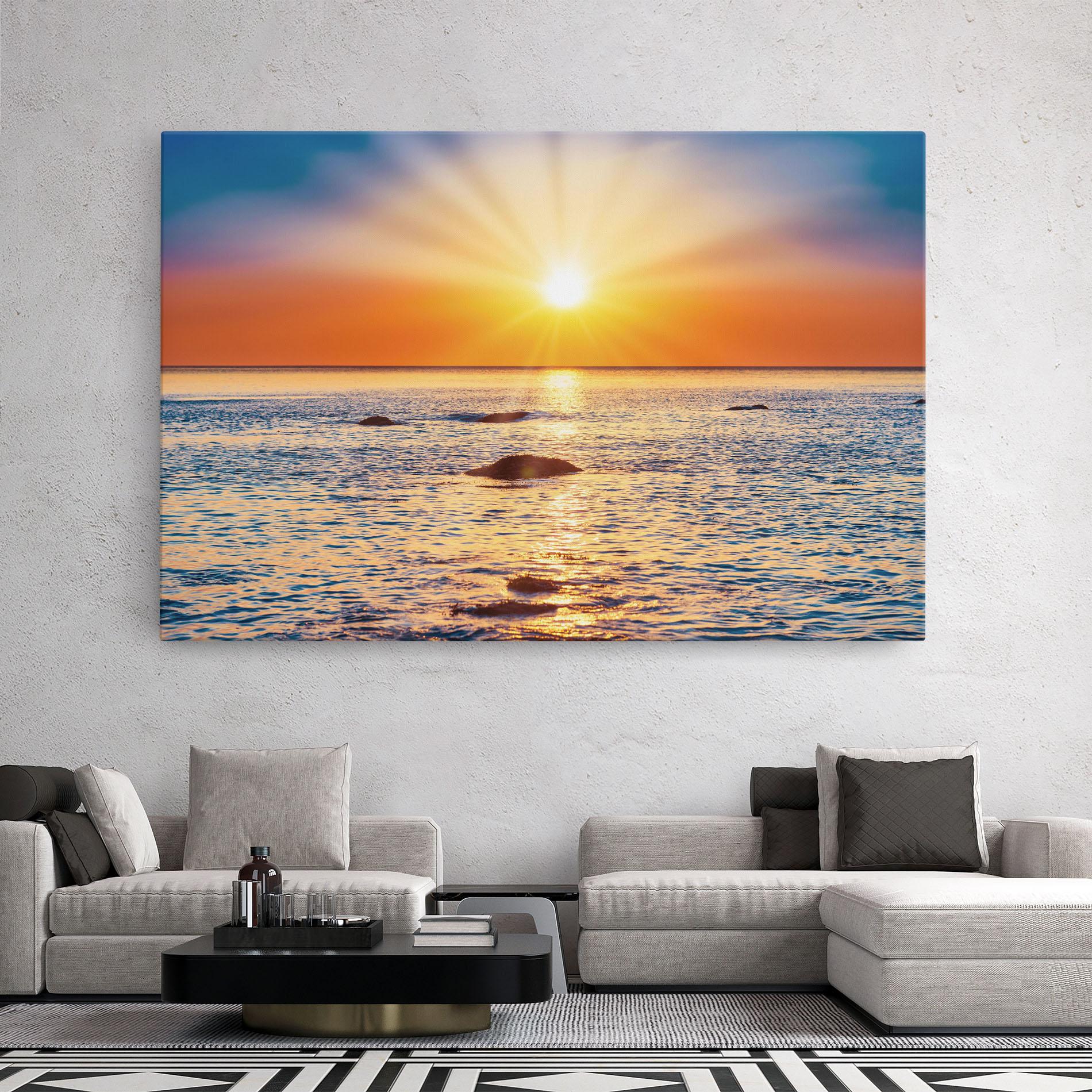 Tablou Canvas Sunset Beach Rocks mockup 2