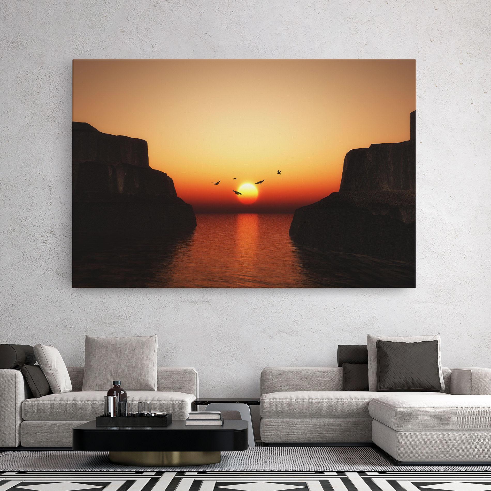 Tablou Canvas Sunset Silhouette Birds mockup 2