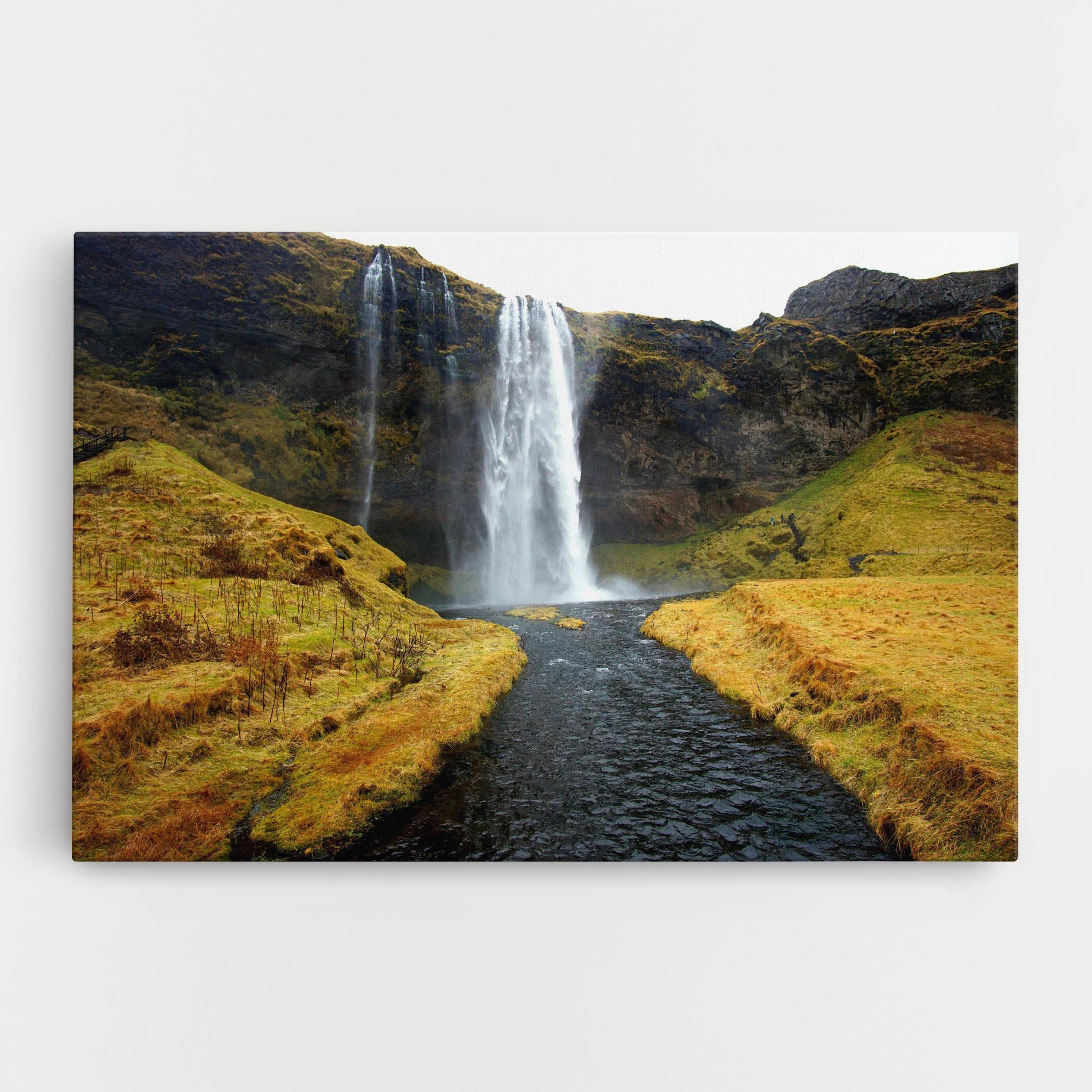 Tablou Canvas Yellow Grass Waterfall mockup 0