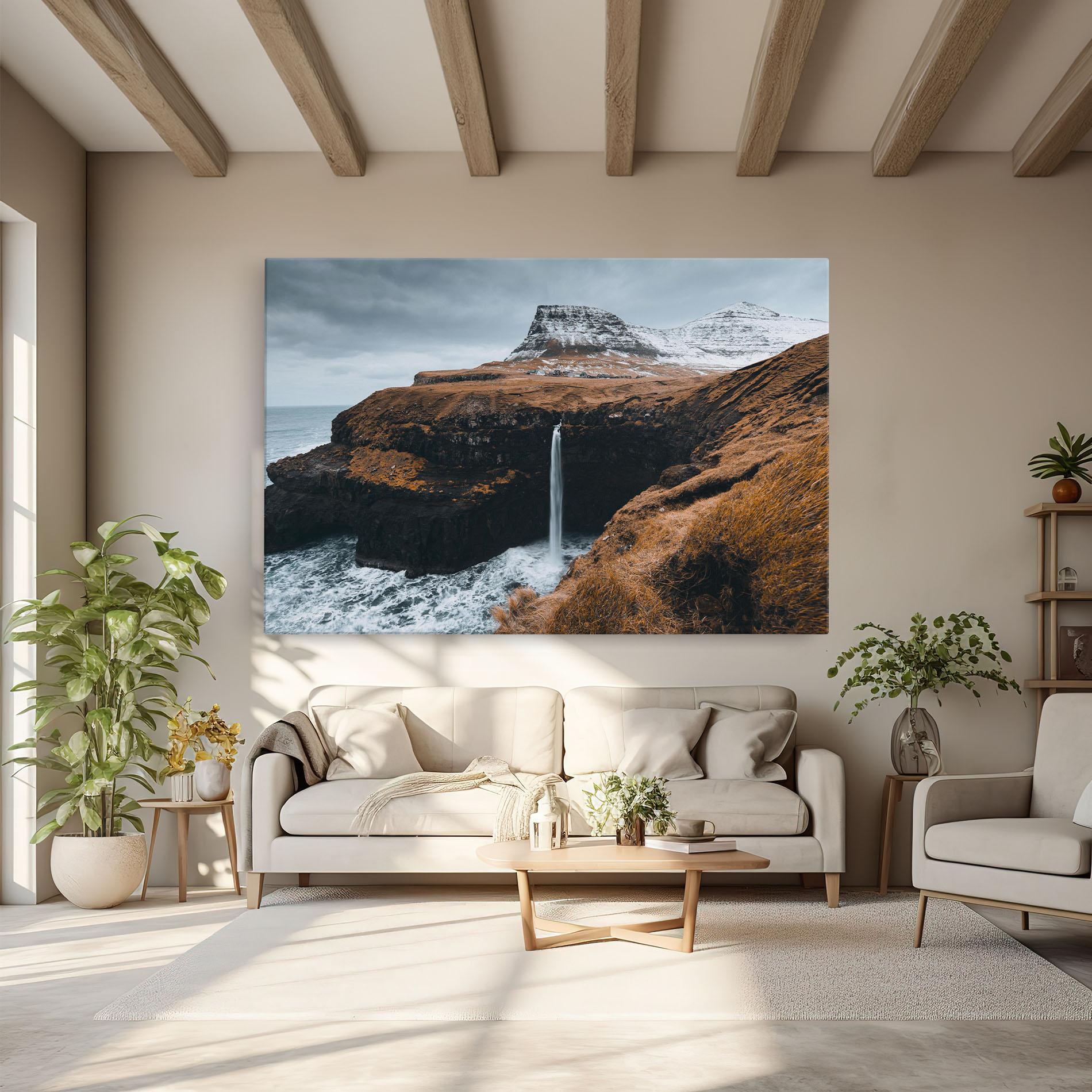 Tablou Canvas Black Houses Waterfall mockup 6