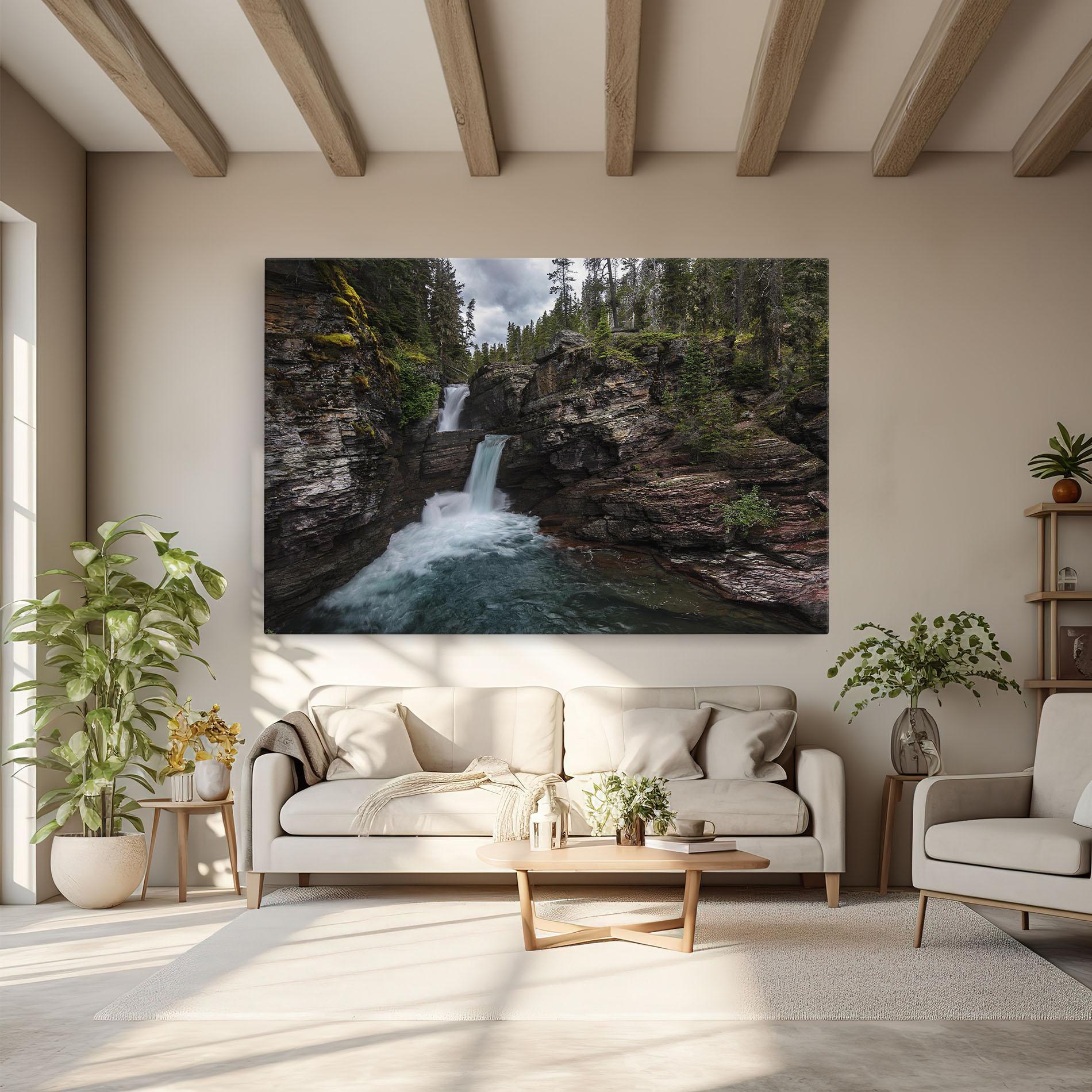 Tablou Canvas Majestic Forest Waterfall mockup 6