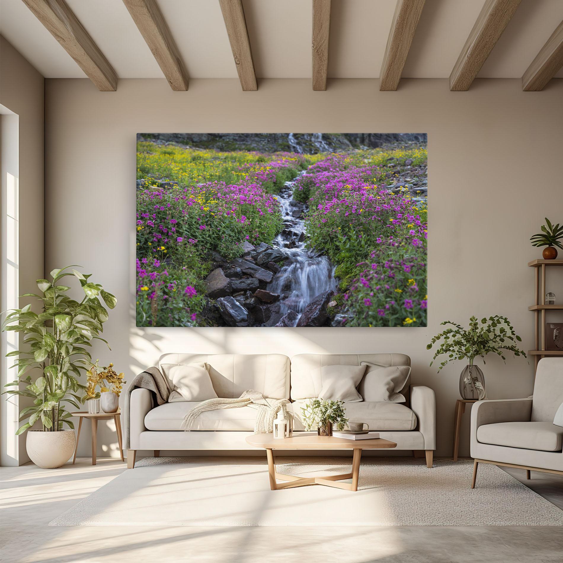 Tablou Canvas Purple Field Waterfall mockup 6