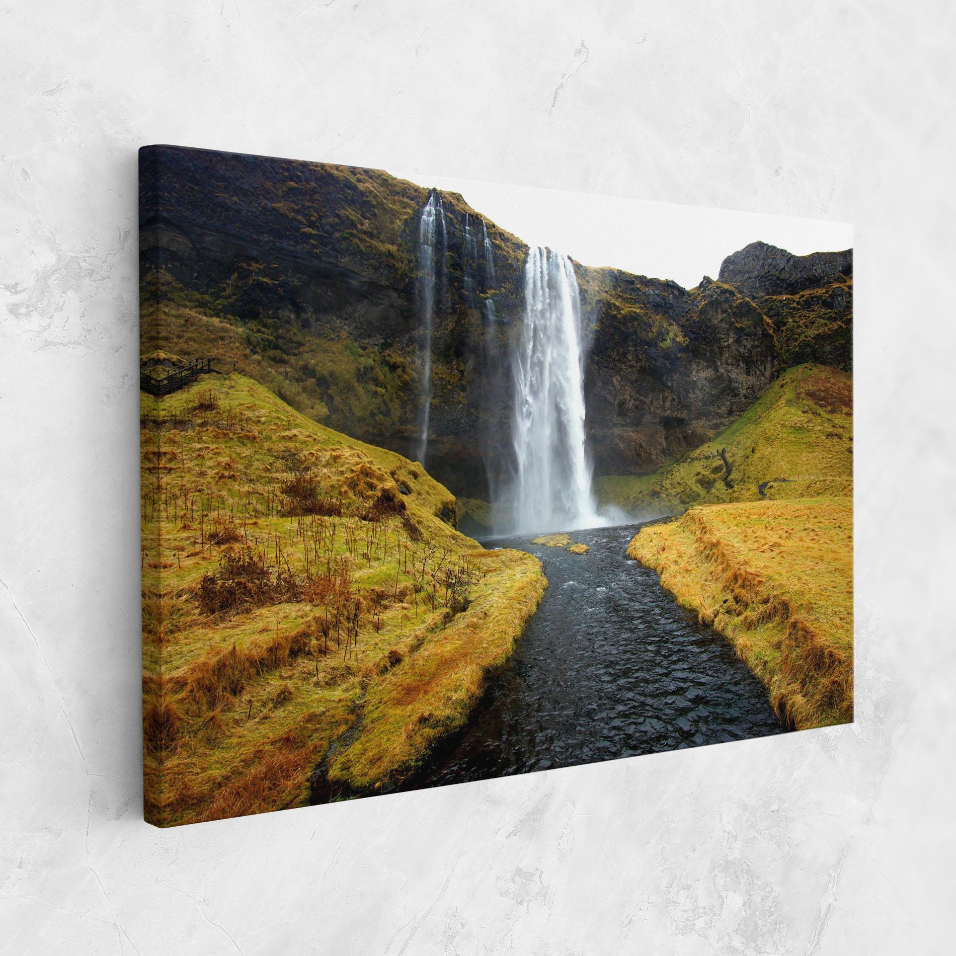 Tablou Canvas Yellow Grass Waterfall mockup 1
