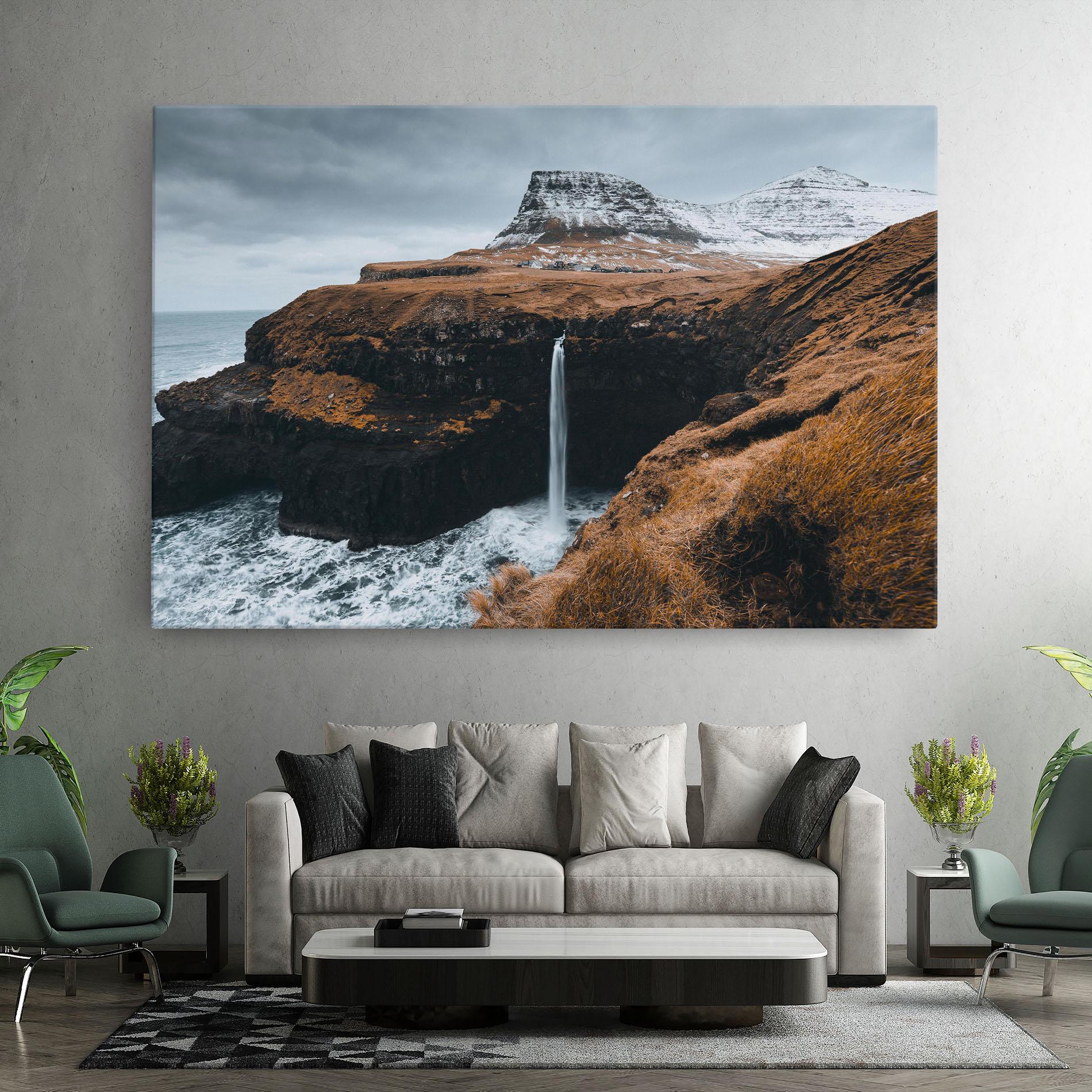 Tablou Canvas Black Houses Waterfall mockup 7