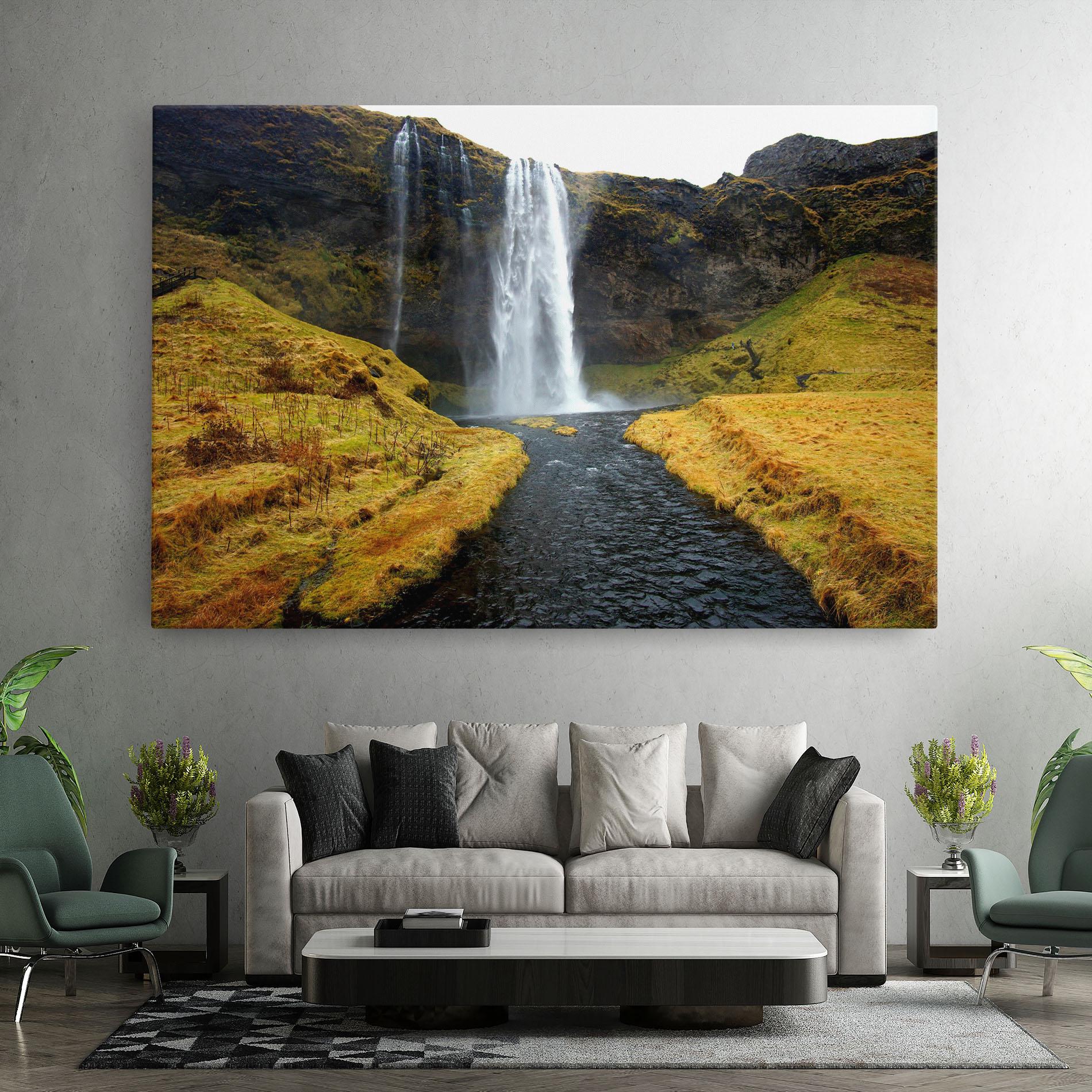 Tablou Canvas Yellow Grass Waterfall mockup 7